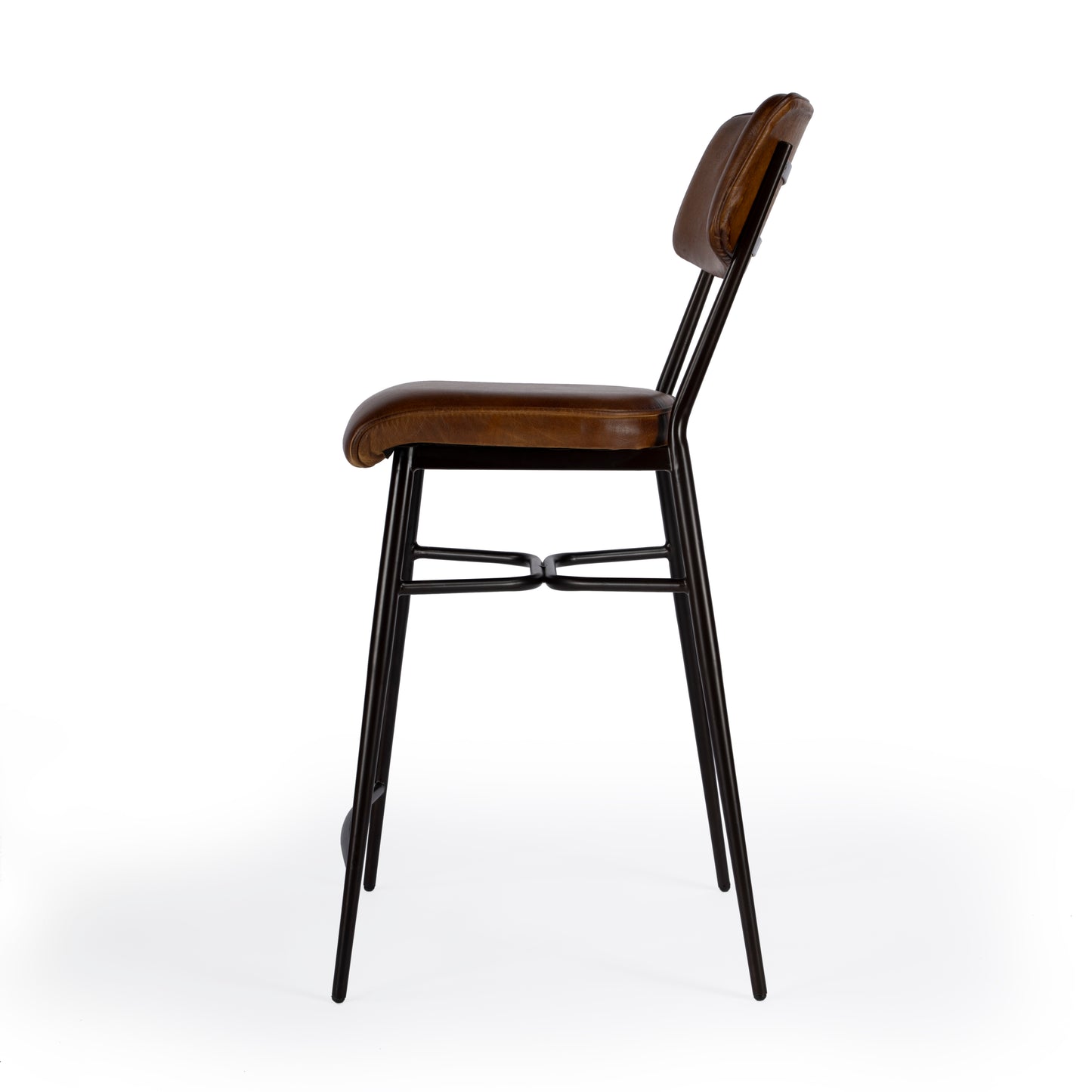 Butler Specialty Company Odessa 26.5 in. Seat Height Square Leather Counter Stool with Back and Footrest, Medium Brown