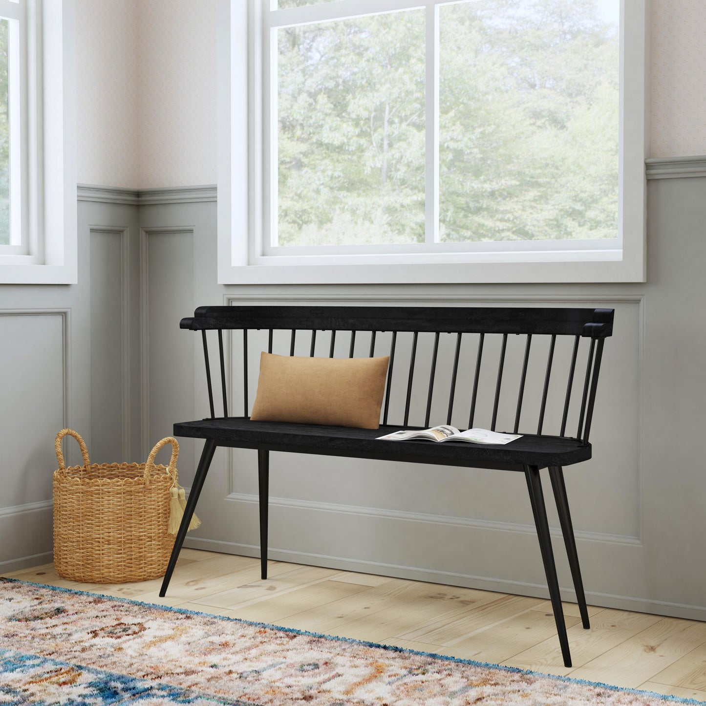 Butler Specialty Company Tempe 51.25 in. W Rectangular Wood Spindle Back Accent Bench, Black