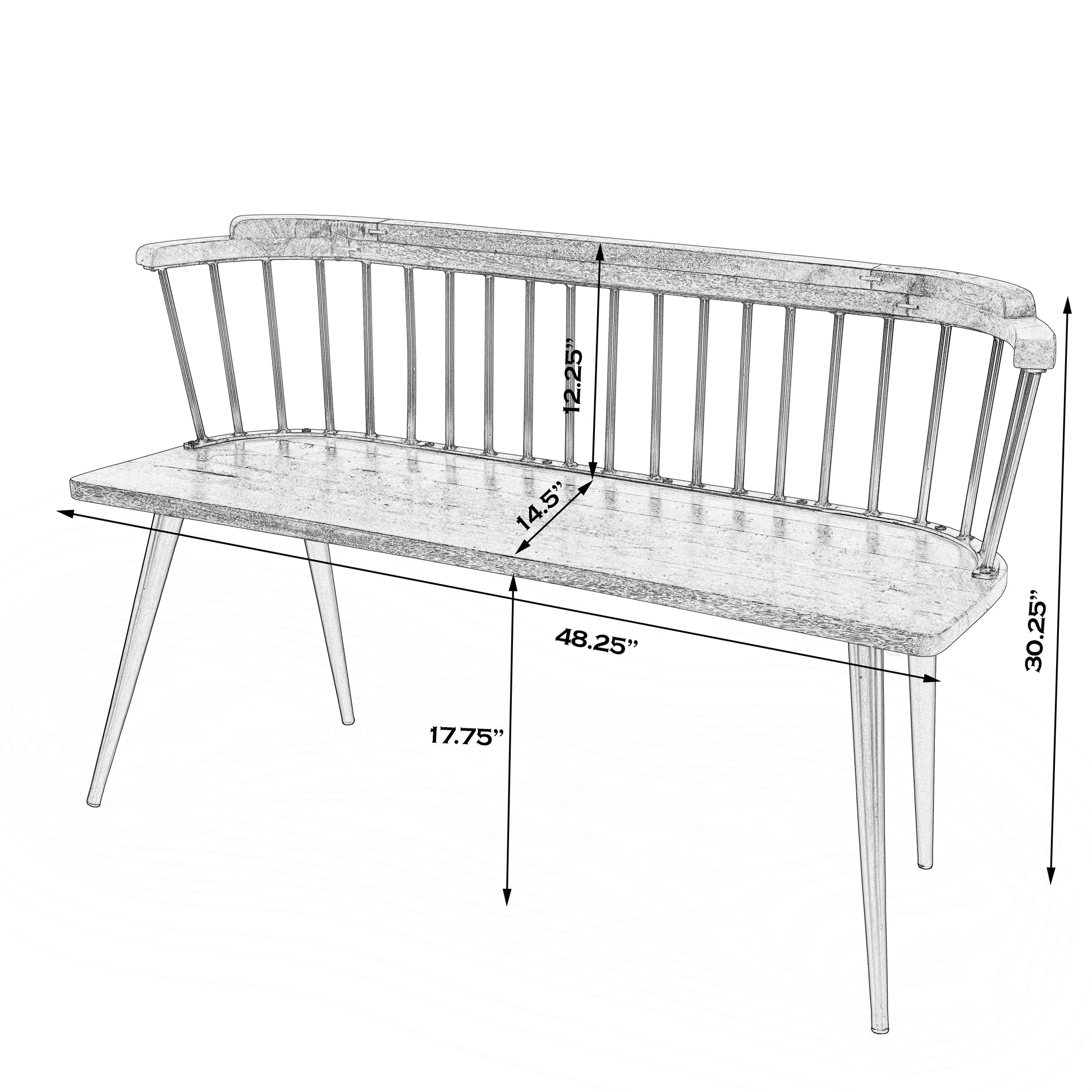 Butler Specialty Company Tempe 51.25 in. W Rectangular Wood Spindle Back Accent Bench, Medium Brown