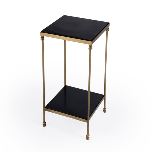 Butler Specialty Company Imogen 12 in. W Square Iron and Granite Side Table with Lower Open Shelf, Black