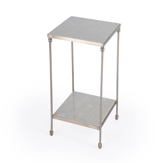 Butler Specialty Company Imogen 12 in. W Square Iron and Marble Side Table with Lower Open Shelf, White