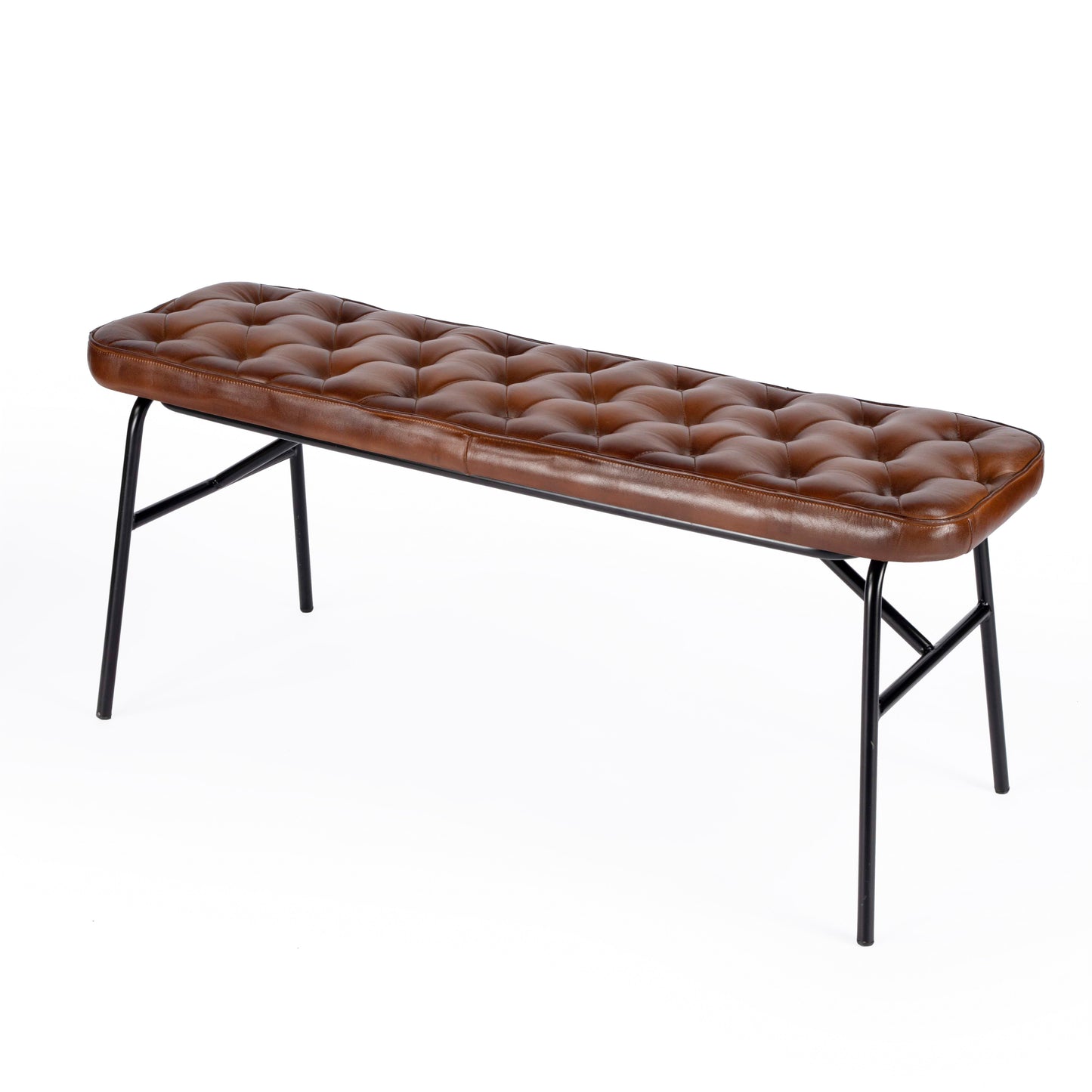 Austin Leather Button Tufted 47.25"W Bench in Medium Brown 5621344