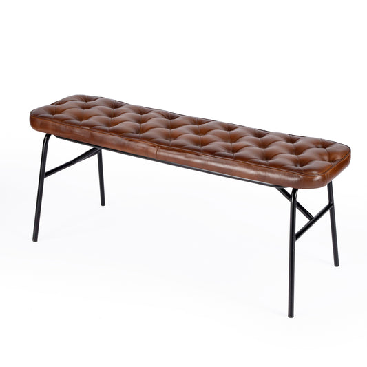 Austin Leather Button Tufted 47.25"W Bench in Medium Brown 5621344