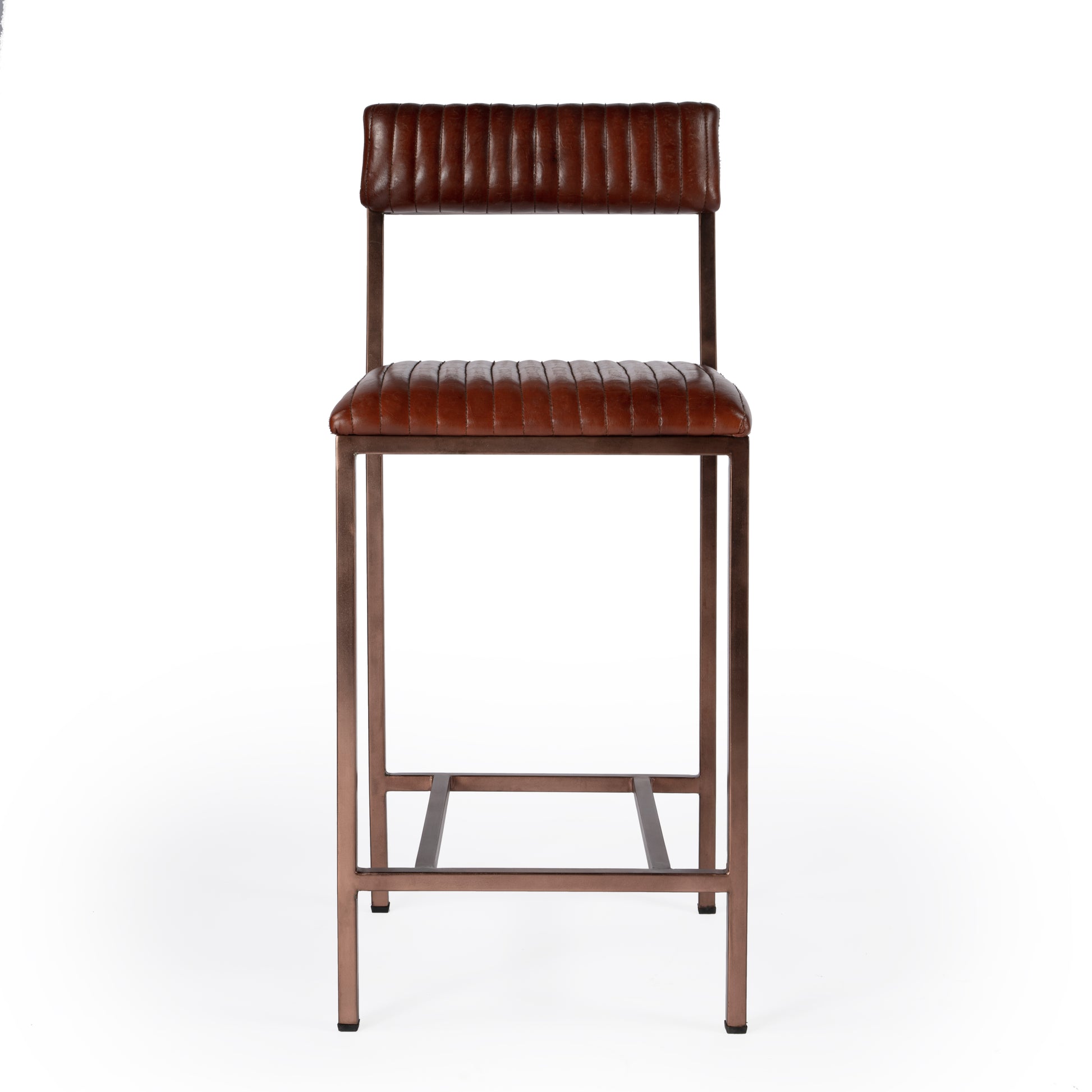 Butler Specialty Company Houston 24 in. Seat Height Leather and Metal Counter Stool, Medium Brown