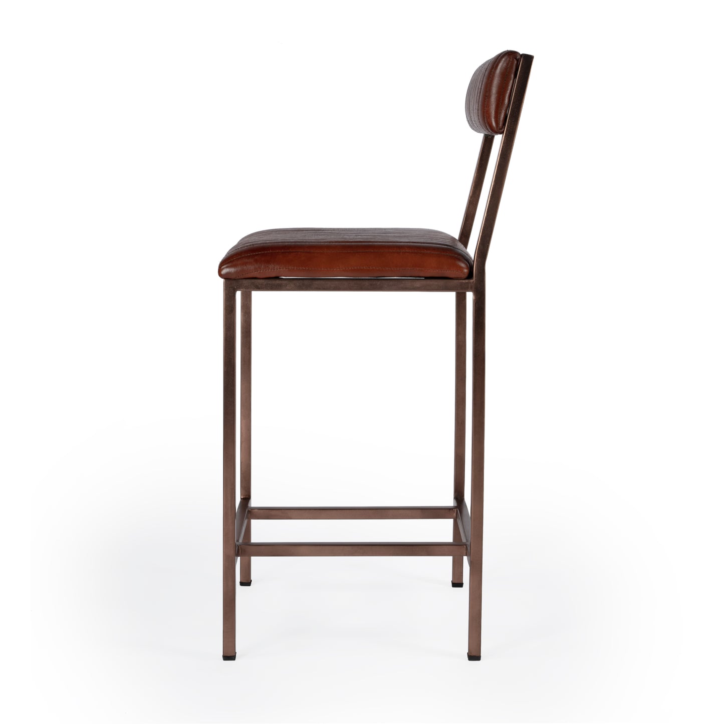 Butler Specialty Company Houston 24 in. Seat Height Leather and Metal Counter Stool, Medium Brown