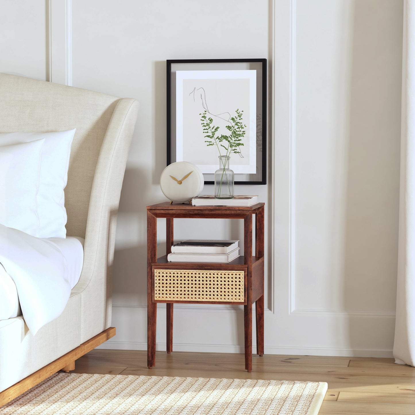 Butler Specialty Company Vardo 16 in. W Rectangular Cane 1 Drawer Nightstand with Top Open Shelf, Multi