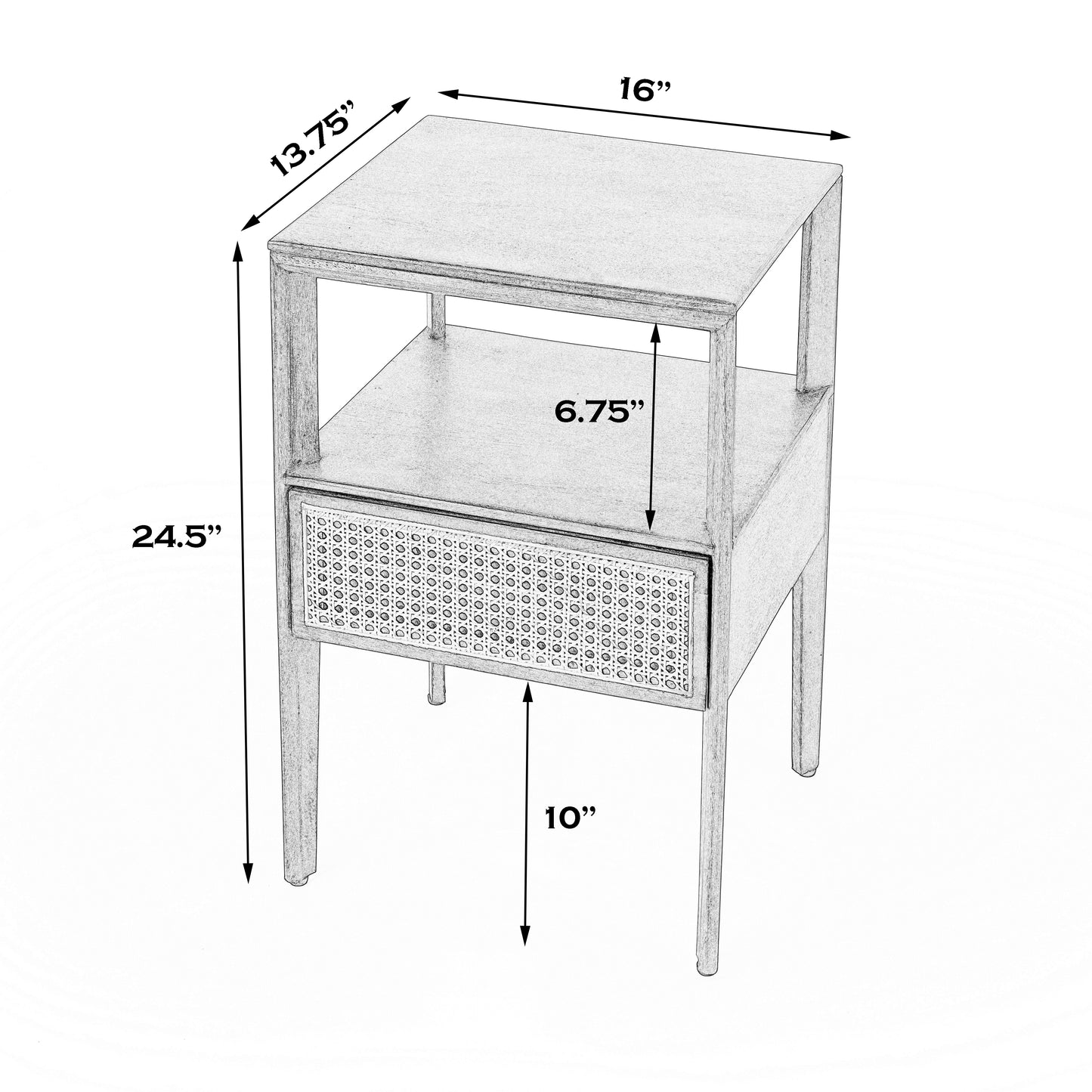 Butler Specialty Company Vardo 16 in. W Rectangular Cane 1 Drawer Nightstand with Top Open Shelf, Multi