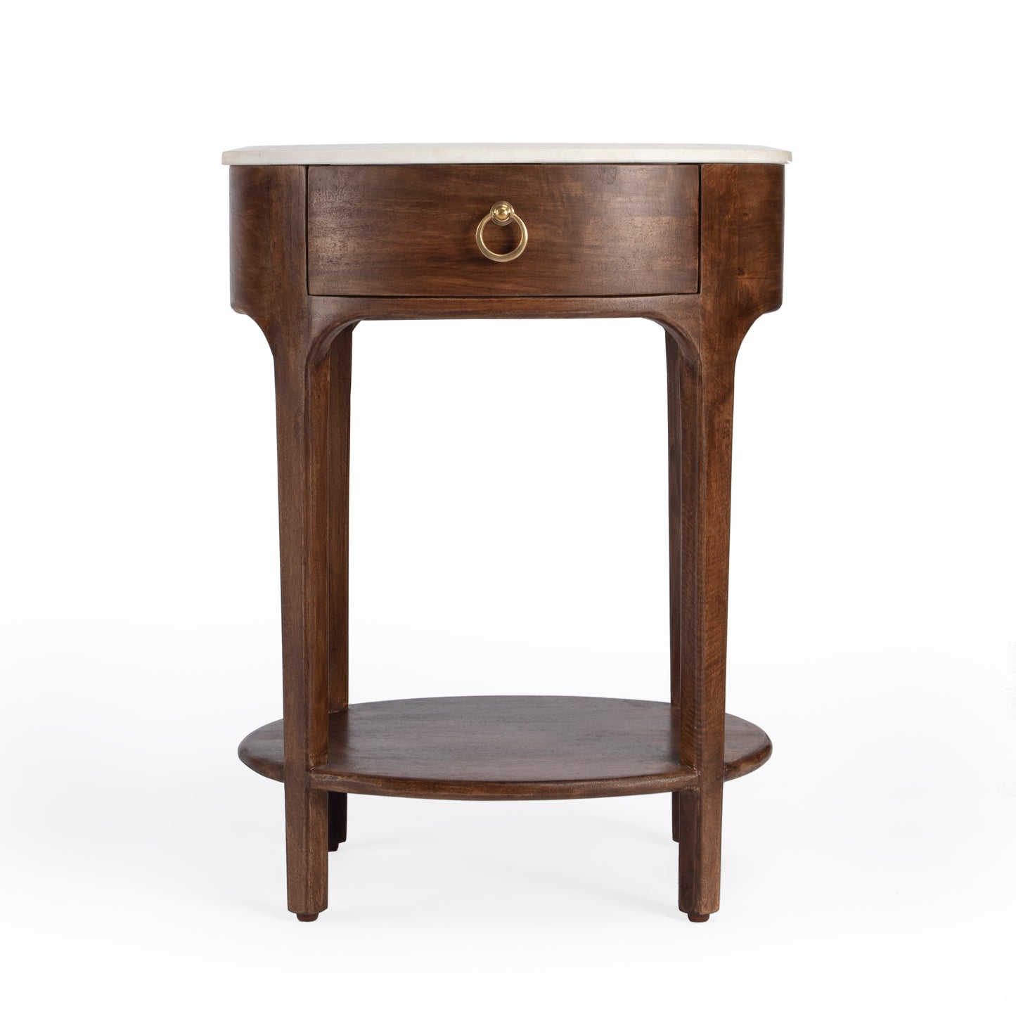 Butler Specialty Company Ellen 18.25 in. W Oval Marble and Wood 1 Drawer Nightstand, Medium Brown