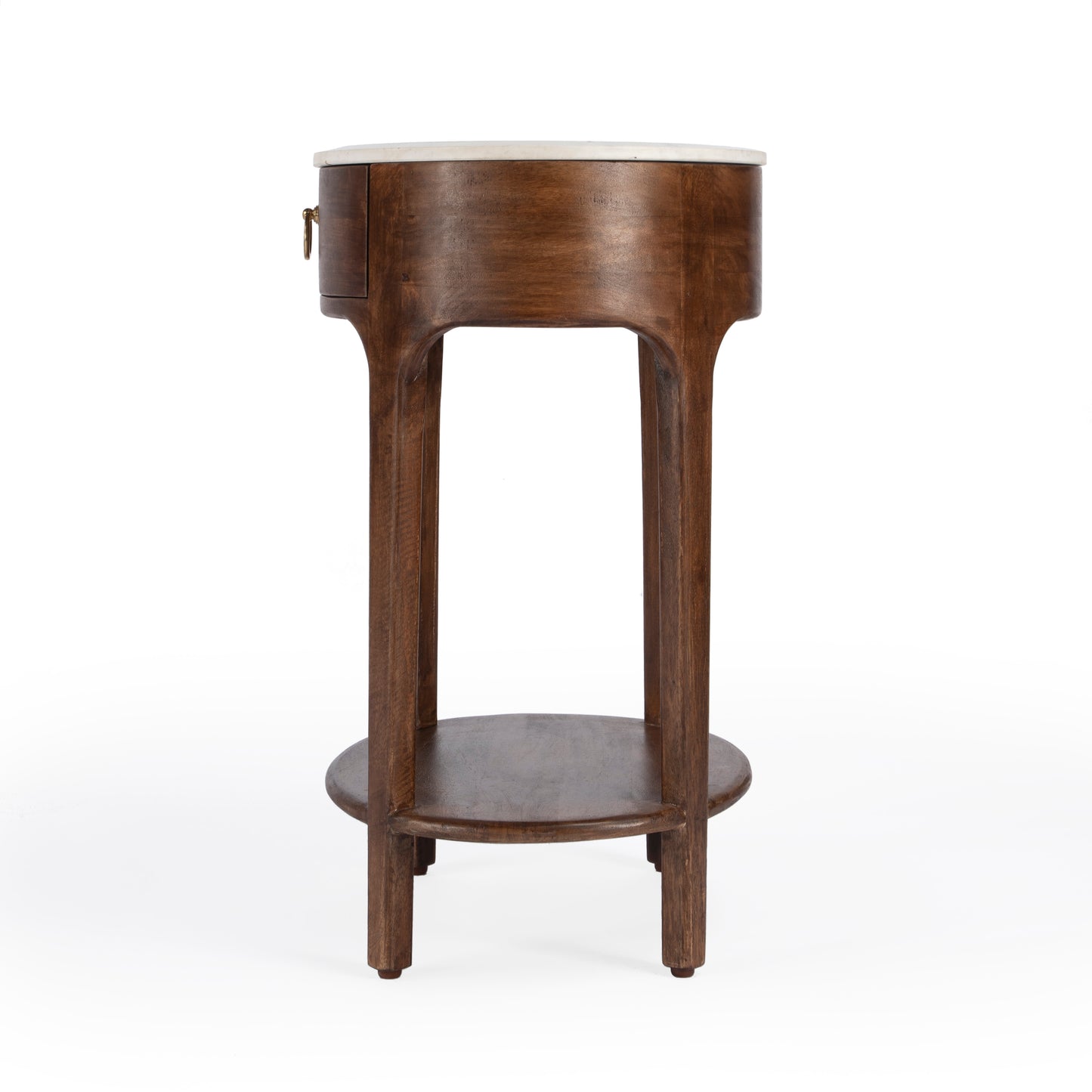 Butler Specialty Company Ellen 18.25 in. W Oval Marble and Wood 1 Drawer Nightstand, Medium Brown