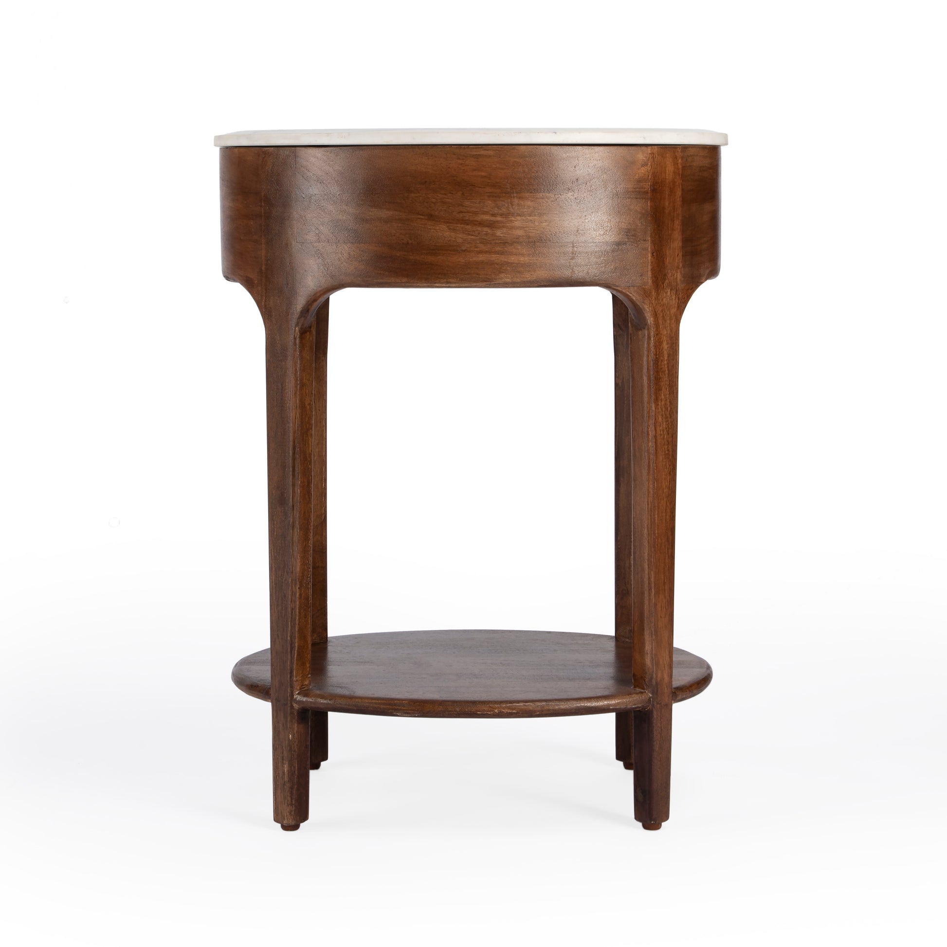 Butler Specialty Company Ellen 18.25 in. W Oval Marble and Wood 1 Drawer Nightstand, Medium Brown