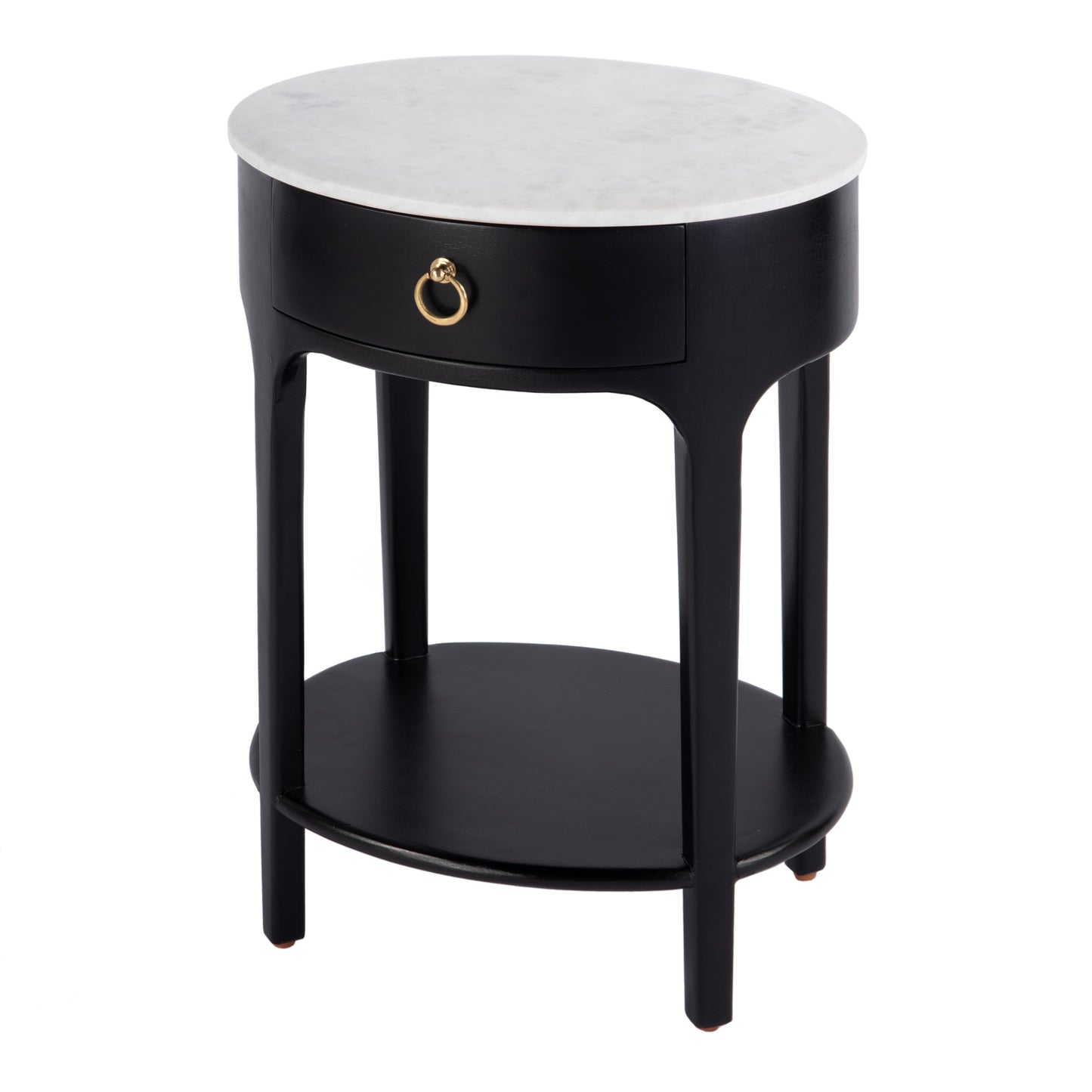 Butler Specialty Company Ellen 18.25 in. W Oval Marble and Wood 1 Drawer Nightstand, Black