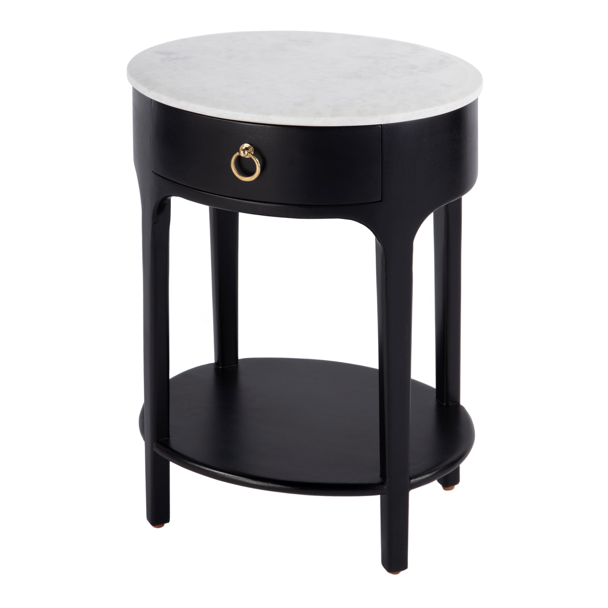 Butler Specialty Company Ellen 18.25 in. W Oval Marble and Wood 1 Drawer Nightstand, Black
