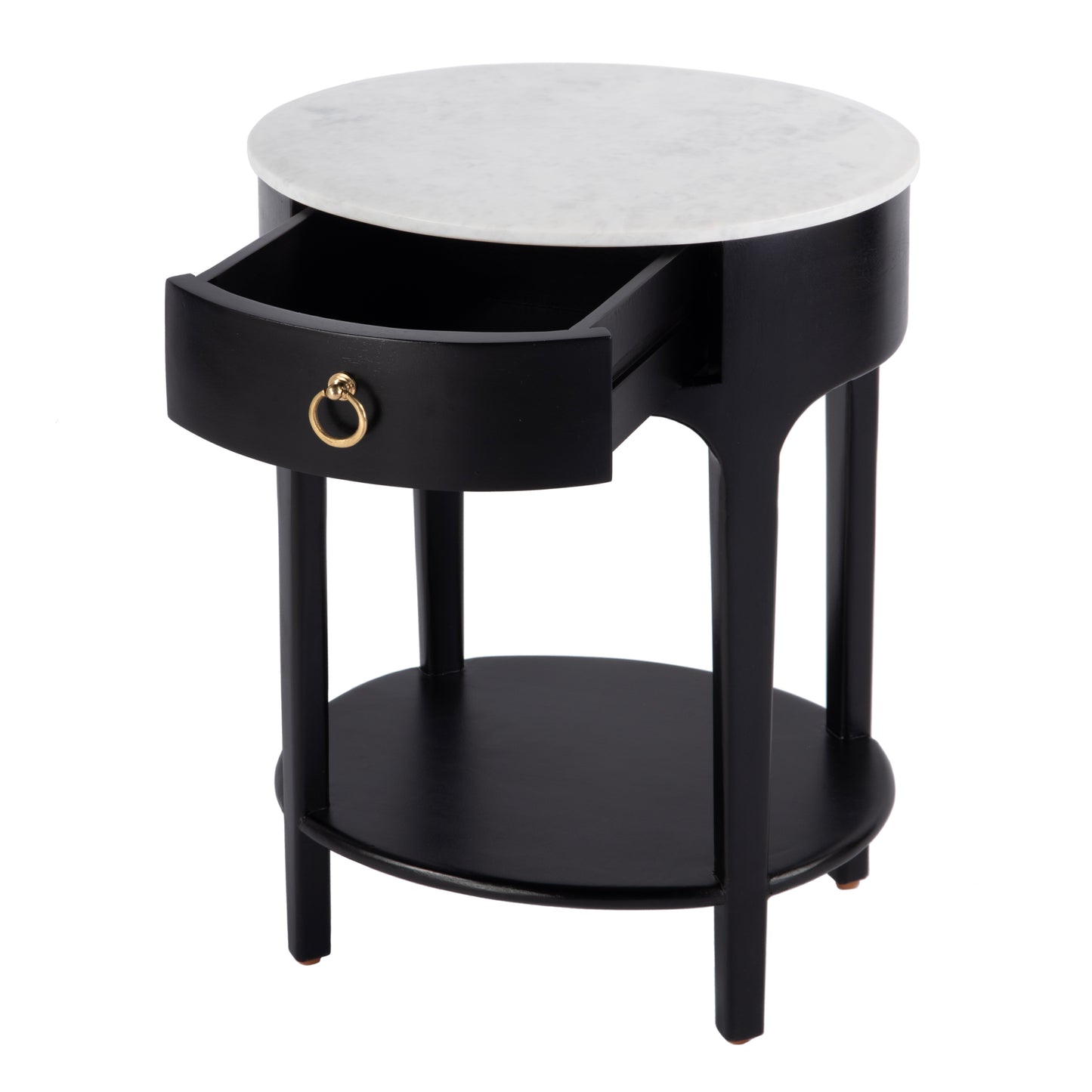 Butler Specialty Company Ellen 18.25 in. W Oval Marble and Wood 1 Drawer Nightstand, Black