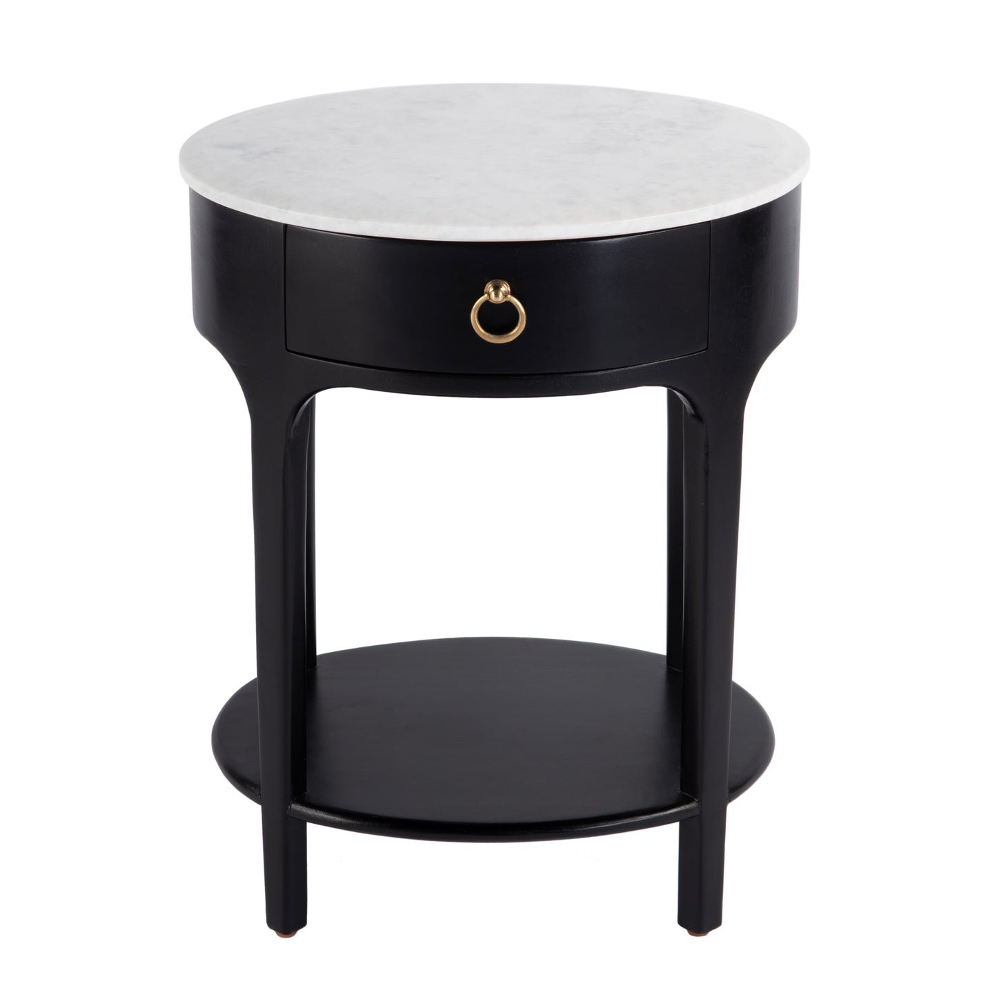 Butler Specialty Company Ellen 18.25 in. W Oval Marble and Wood 1 Drawer Nightstand, Black