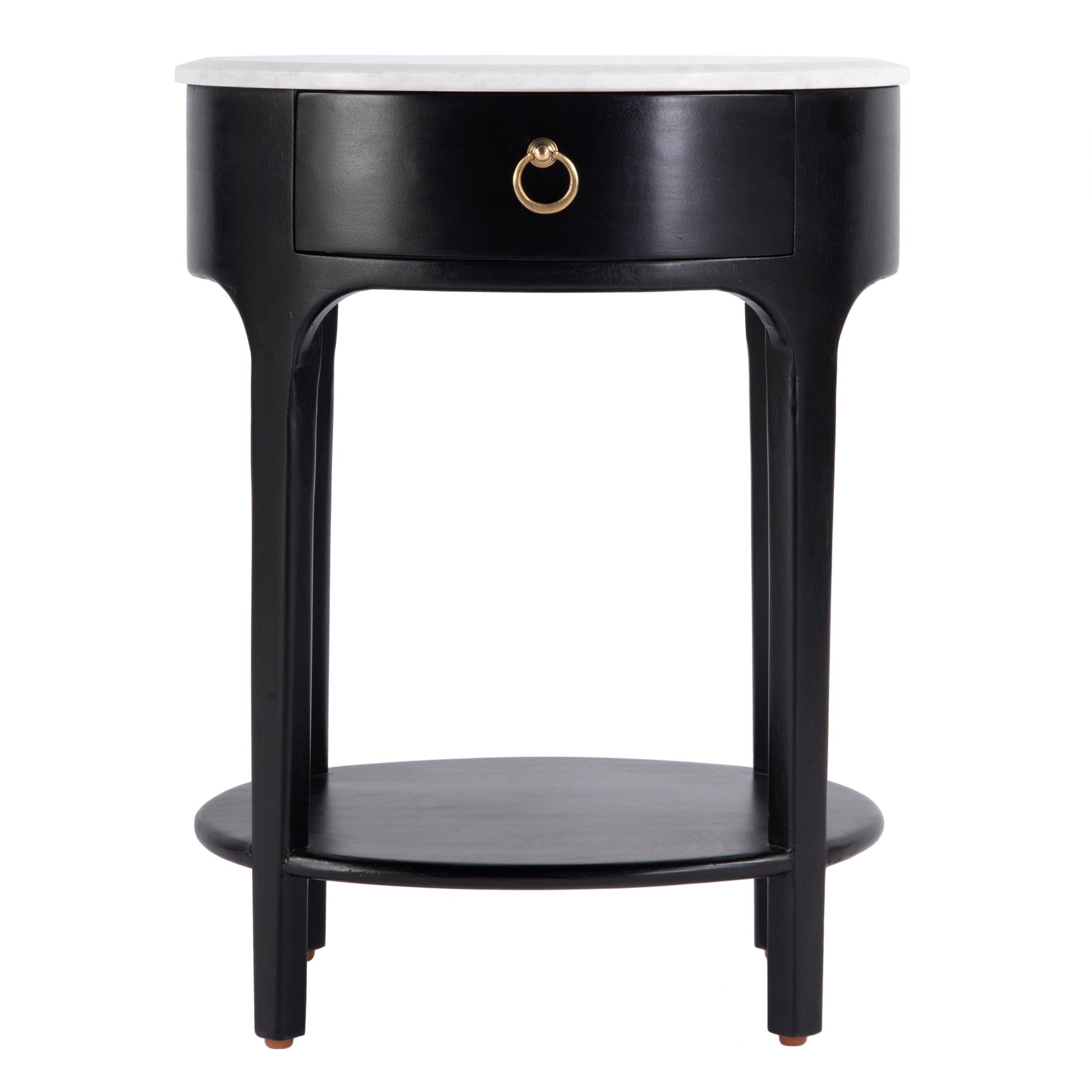 Butler Specialty Company Ellen 18.25 in. W Oval Marble and Wood 1 Drawer Nightstand, Black