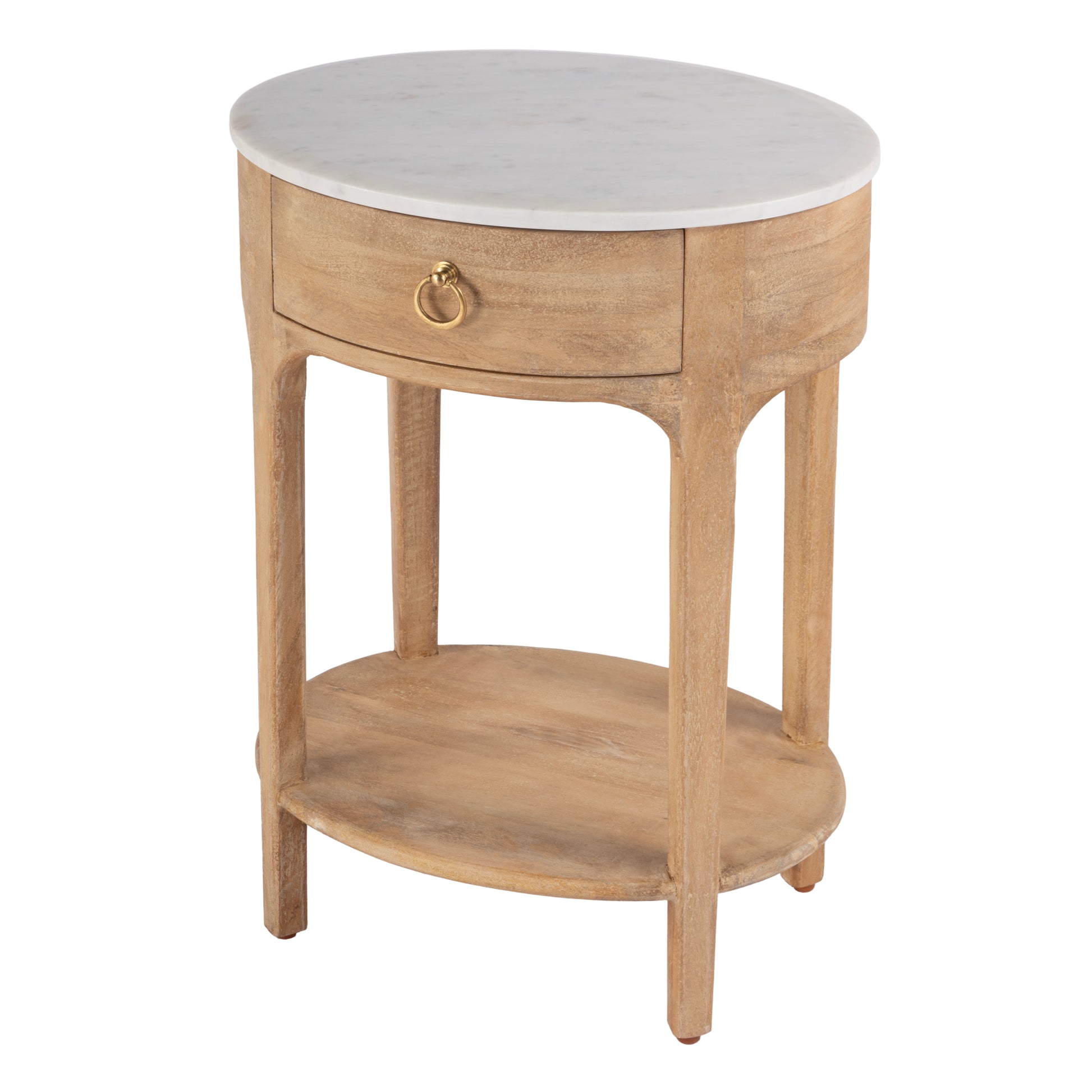 Butler Specialty Company Ellen 18.25 in. W Oval Marble and Wood 1 Drawer Nightstand, Natural