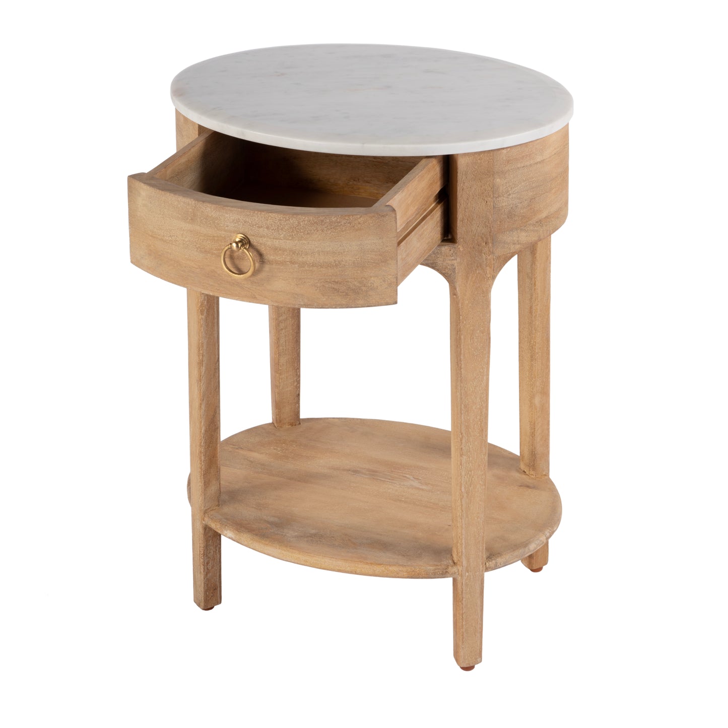 Butler Specialty Company Ellen 18.25 in. W Oval Marble and Wood 1 Drawer Nightstand, Natural