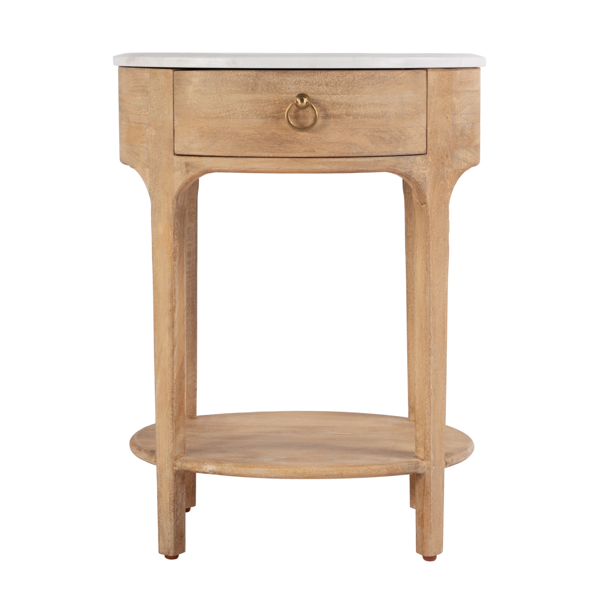 Butler Specialty Company Ellen 18.25 in. W Oval Marble and Wood 1 Drawer Nightstand, Natural