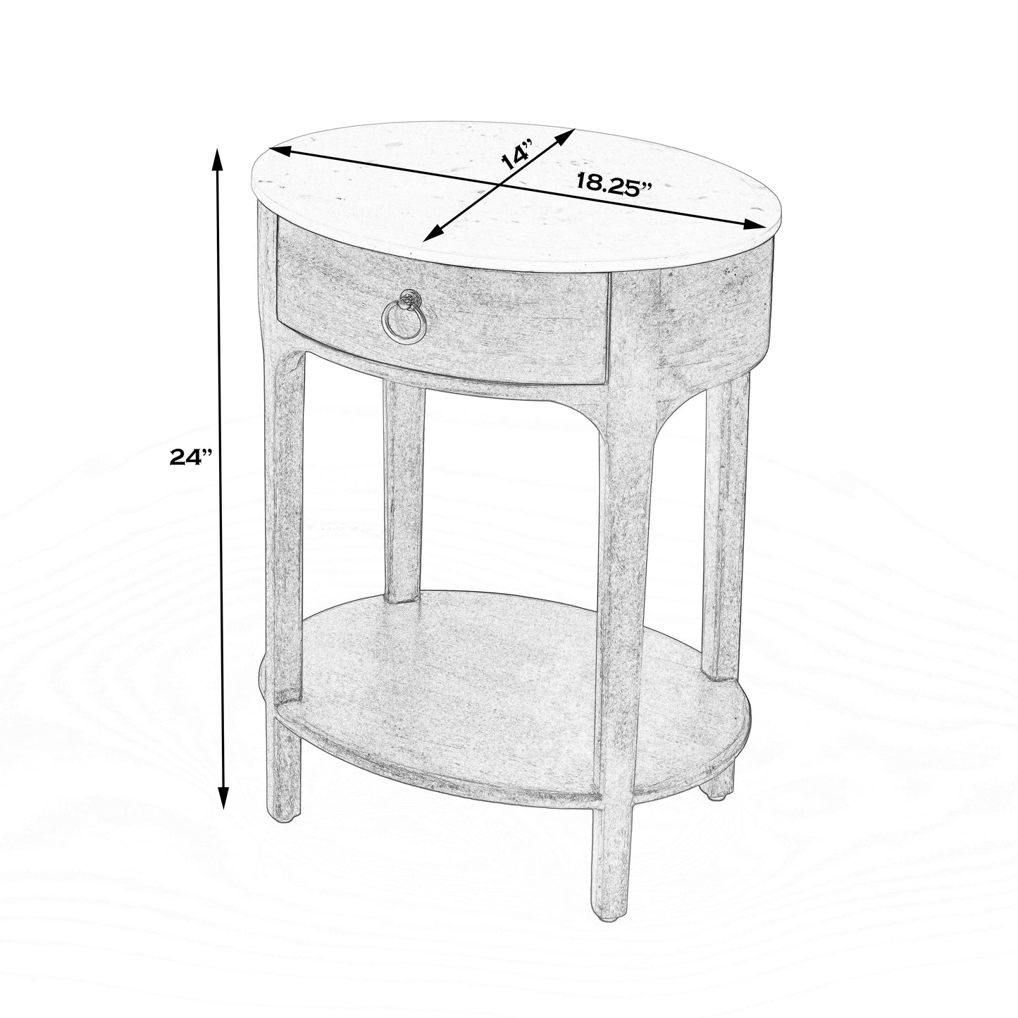 Butler Specialty Company Ellen 18.25 in. W Oval Marble and Wood 1 Drawer Nightstand, Natural