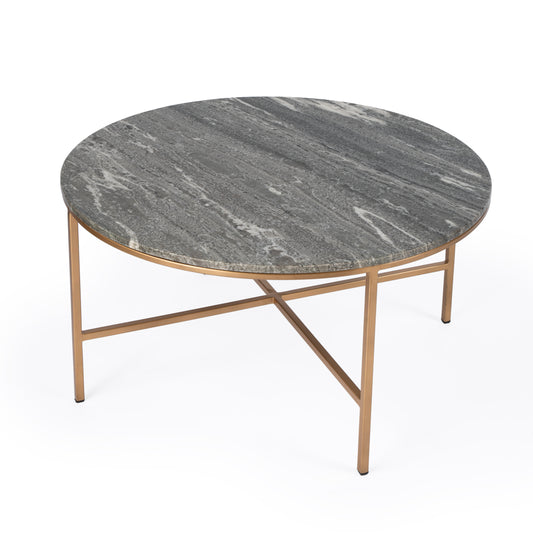 Grafton Marble Round Coffee Table in Gold,Gray 5628025
