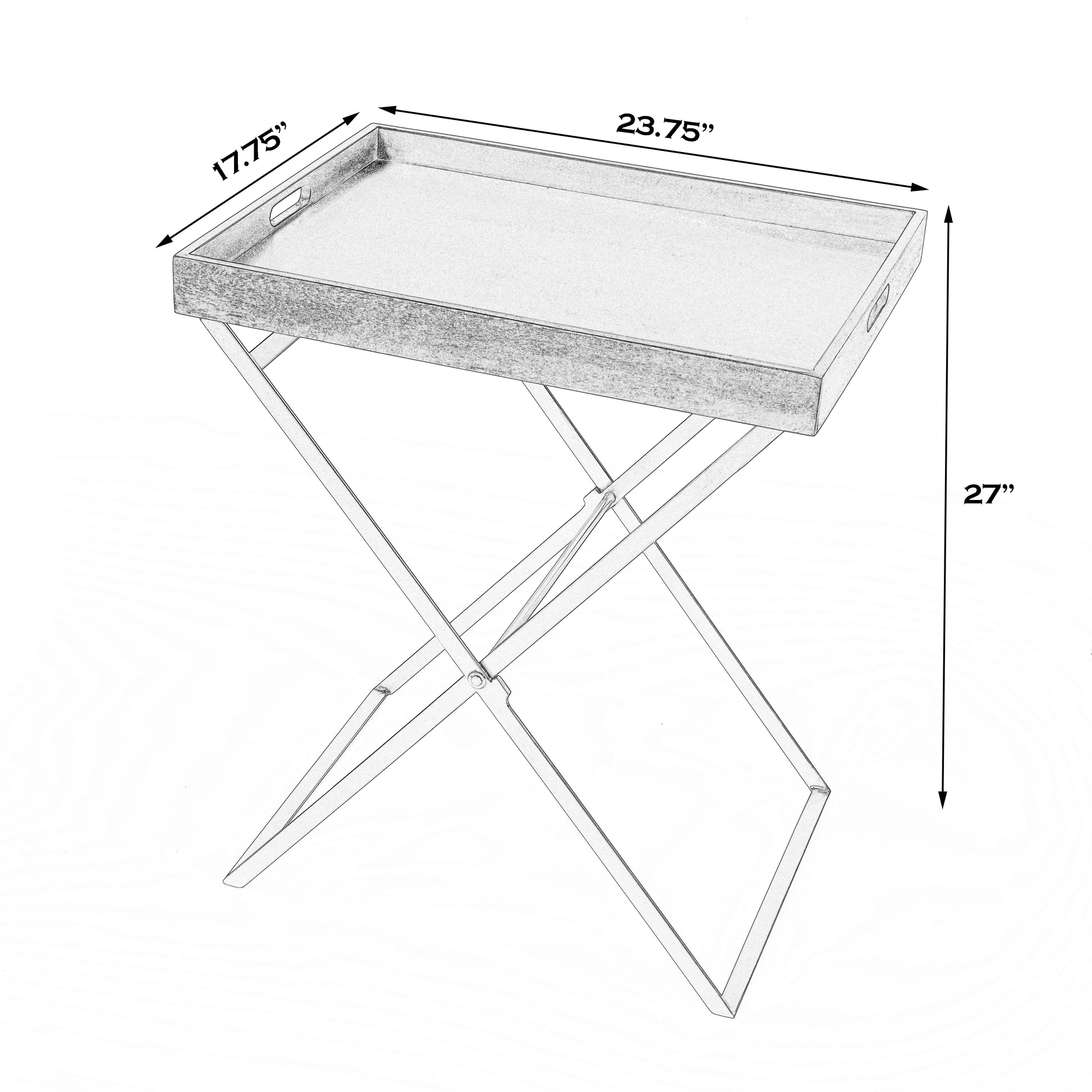 Butler Specialty Company Emma 23.75 in. W Rectangular Wood and Metal Removeable Top Foldable Tray Side Table, Multi