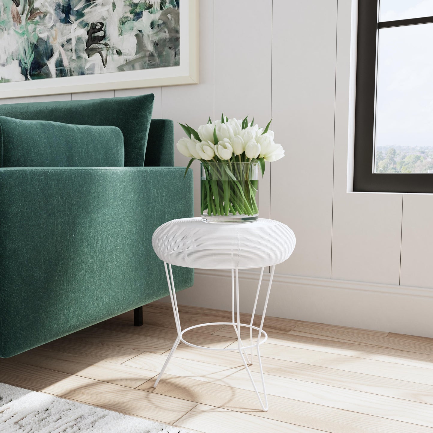 Butler Specialty Company Allen 15 in. W Round Metal Decorative Wire Side Table, White