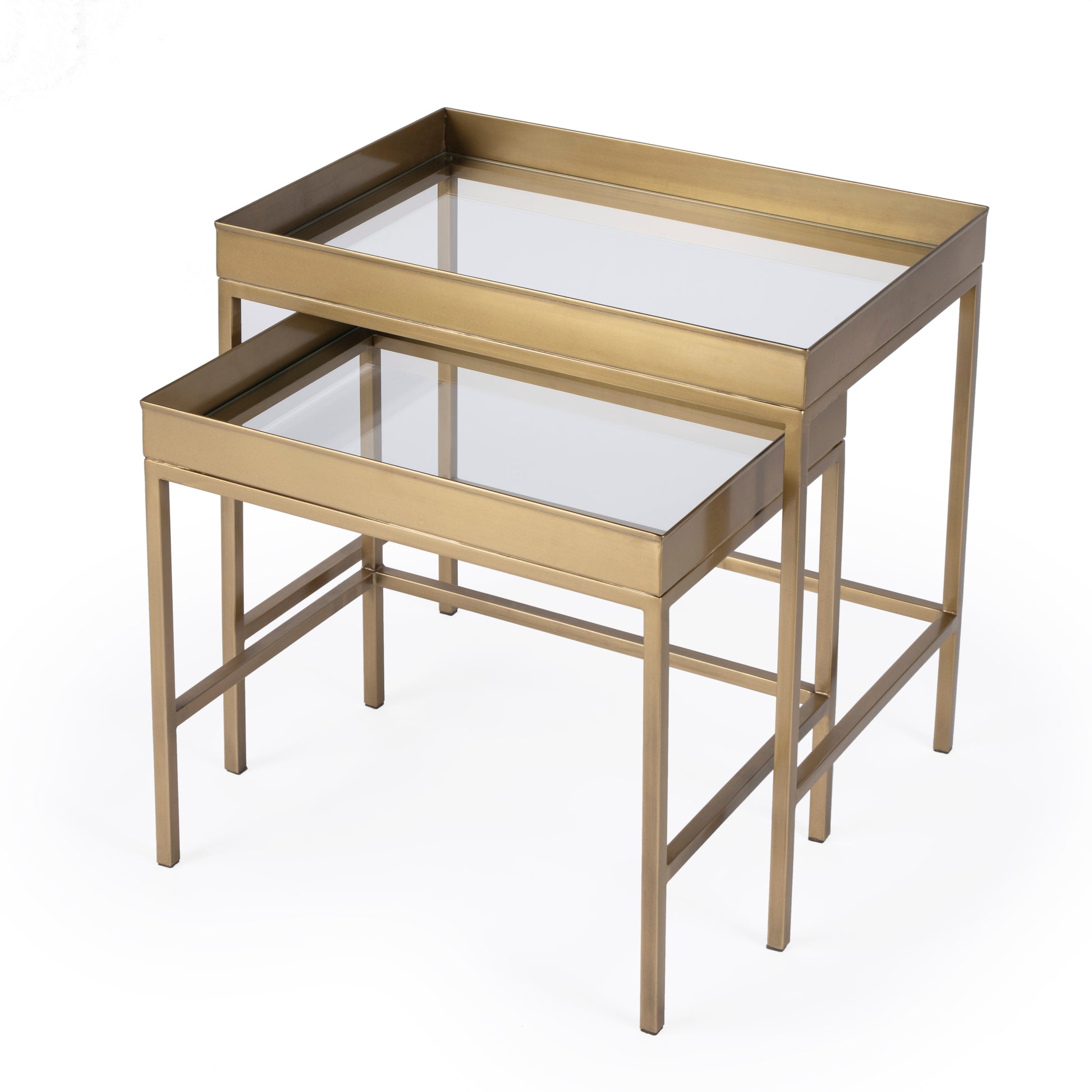 Butler Specialty Company Lenny Rectangular Glass and Metal Set of 2 Nesting Tables, Gold