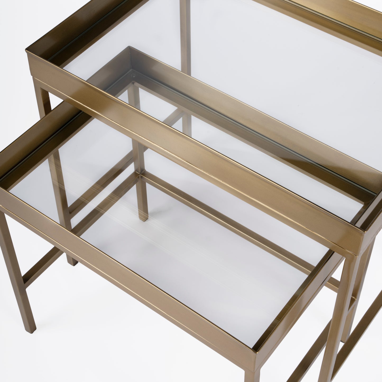 Butler Specialty Company Lenny Rectangular Glass and Metal Set of 2 Nesting Tables, Gold