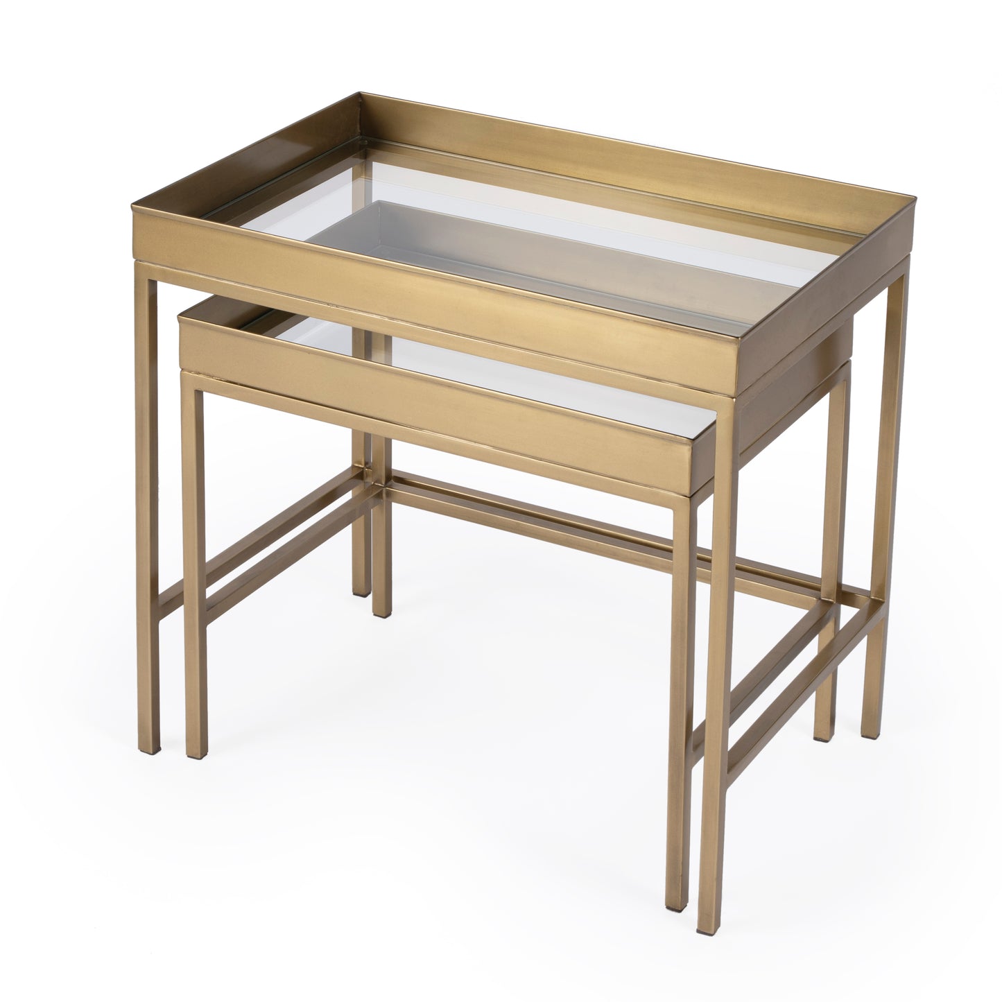 Butler Specialty Company Lenny Rectangular Glass and Metal Set of 2 Nesting Tables, Gold