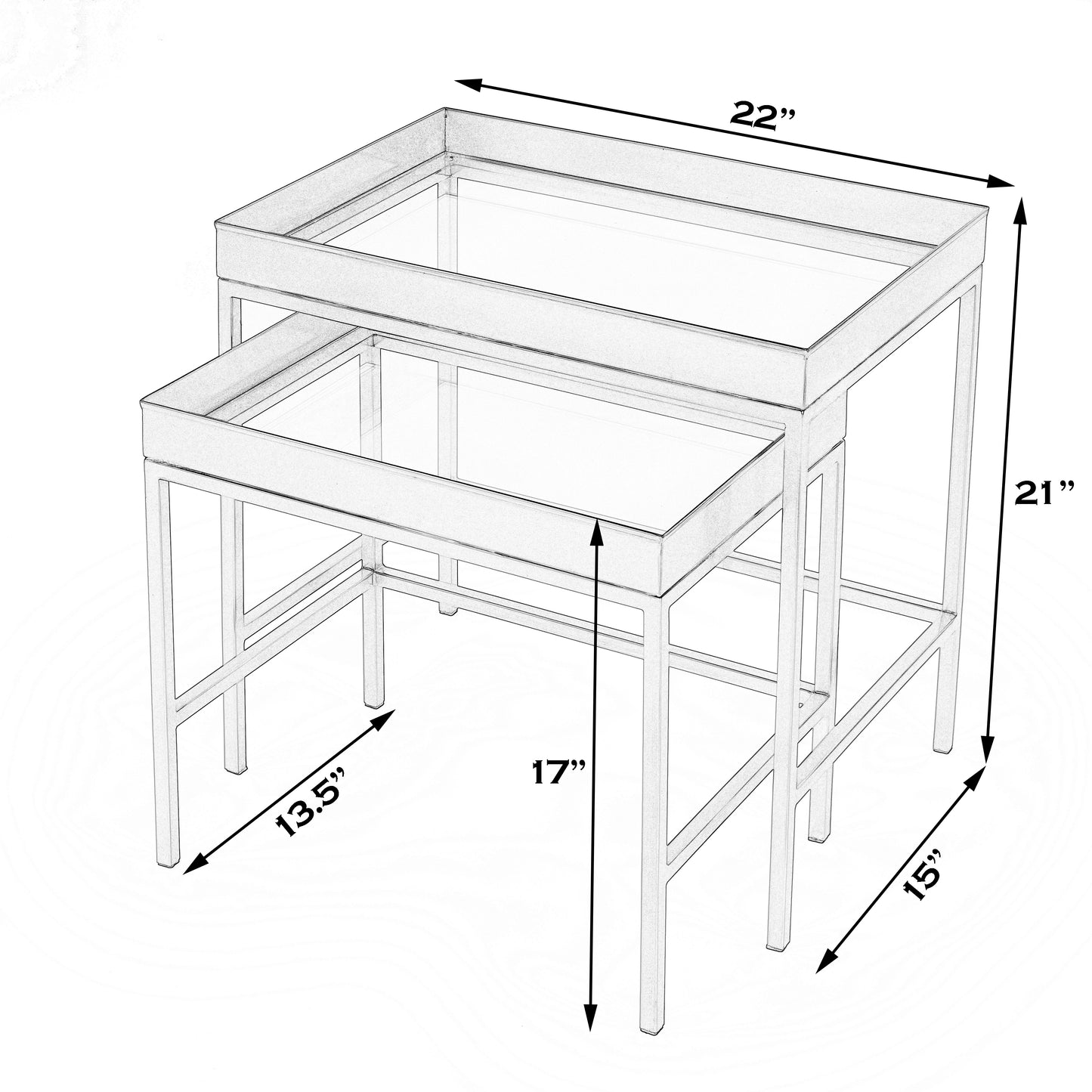 Butler Specialty Company Lenny Rectangular Glass and Metal Set of 2 Nesting Tables, Gold