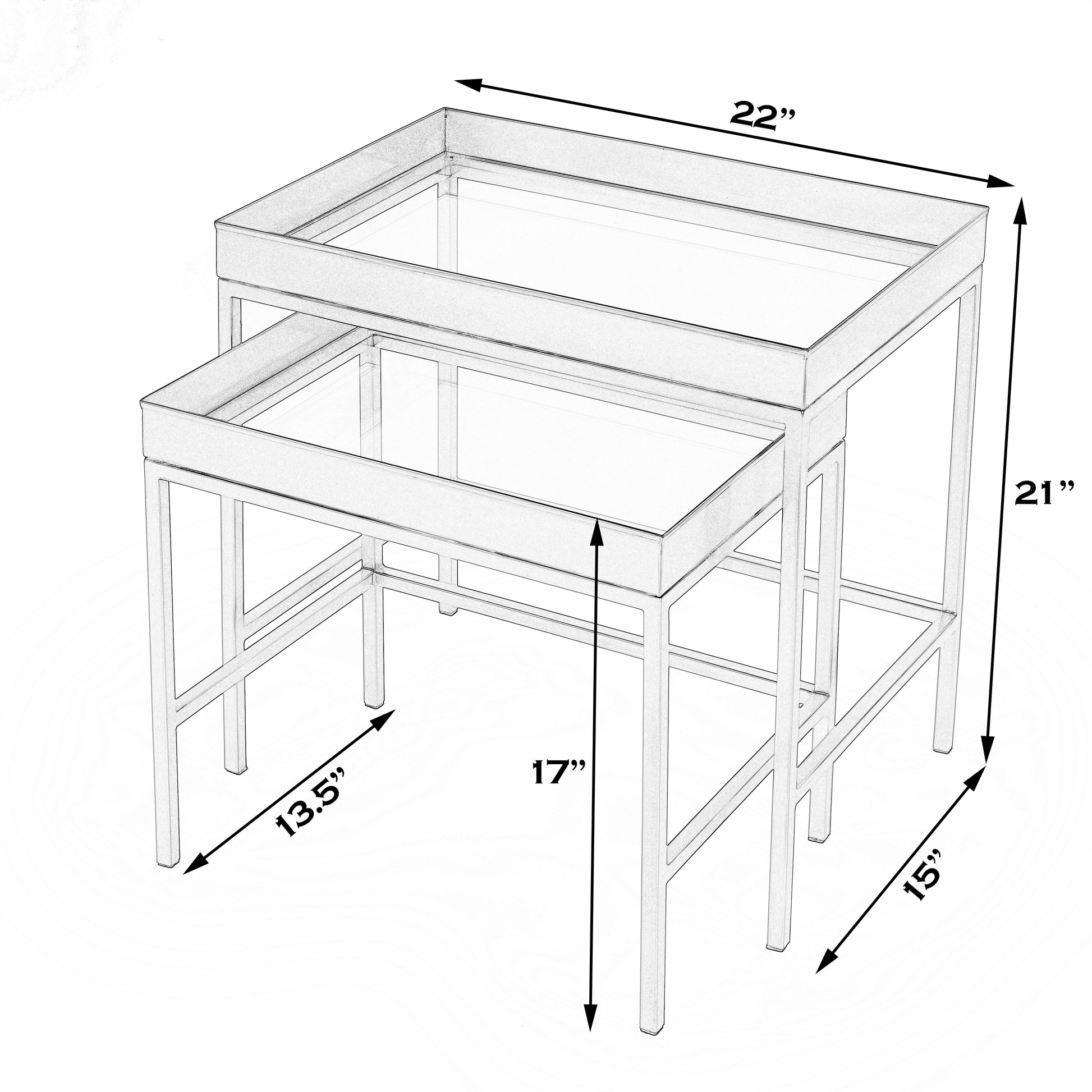 Butler Specialty Company Lenny Rectangular Glass and Metal Set of 2 Nesting Tables, Gold
