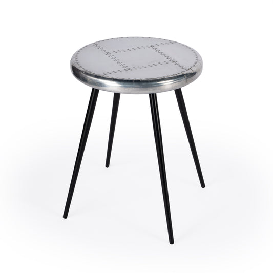 Butler Specialty Company Midway 18 in. W Round Metal Aviator Themed Side Table, Silver