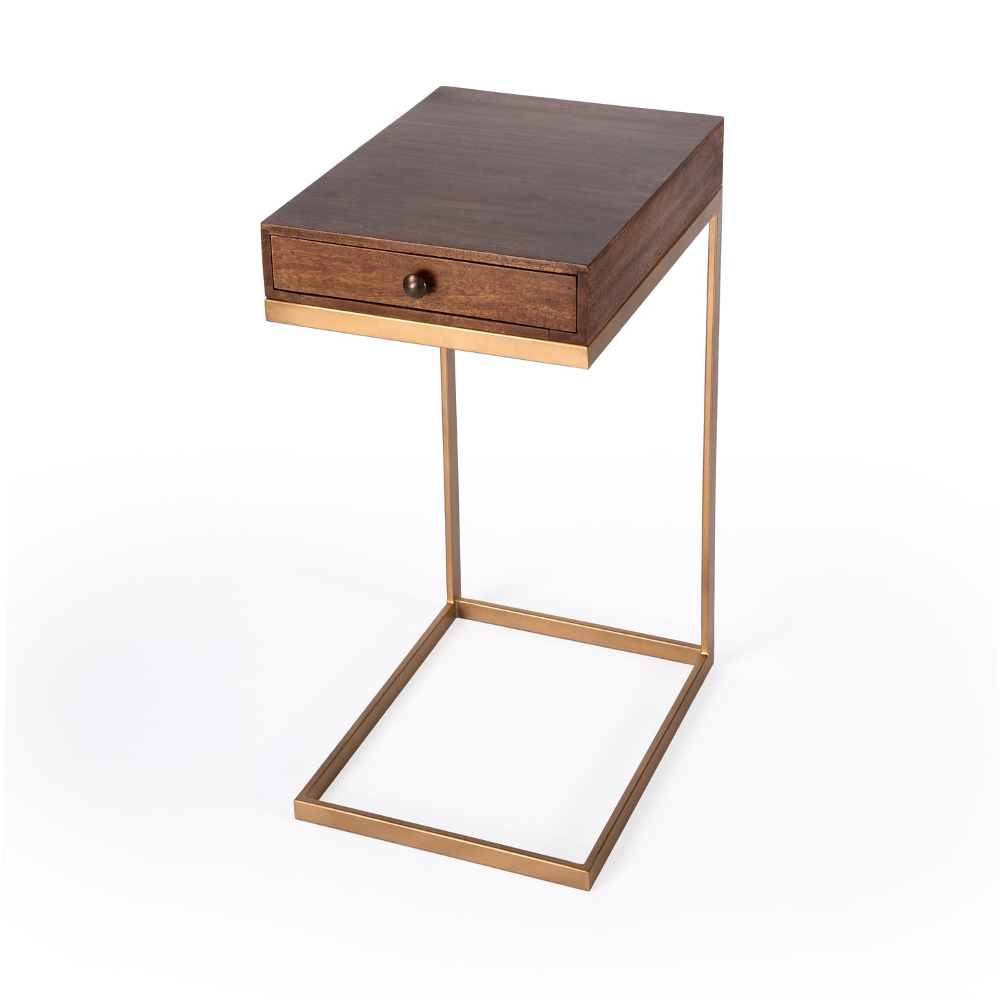 Butler Specialty Company Alec 13.75 in. W Rectangular Wood and Metal 1 Drawer C-Shaped End Table, Medium Brown