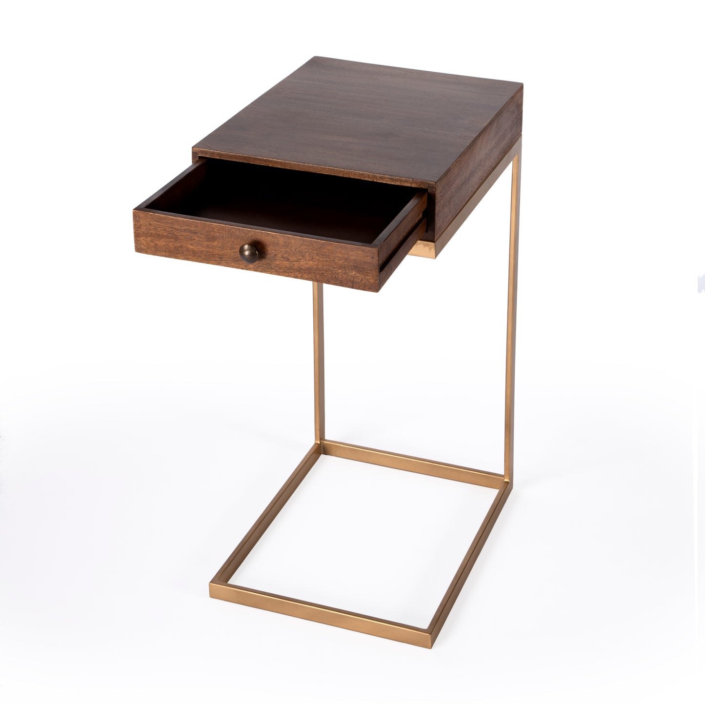 Butler Specialty Company Alec 13.75 in. W Rectangular Wood and Metal 1 Drawer C-Shaped End Table, Medium Brown