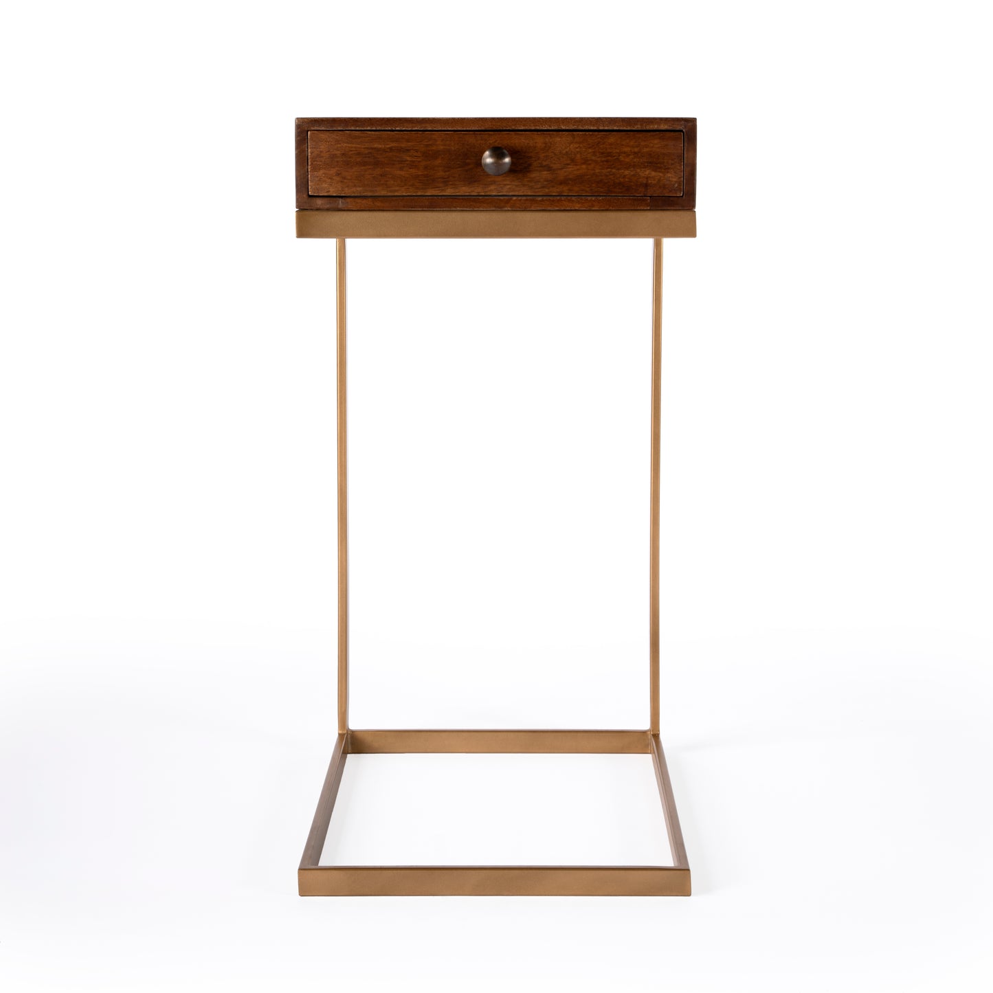 Butler Specialty Company Alec 13.75 in. W Rectangular Wood and Metal 1 Drawer C-Shaped End Table, Medium Brown