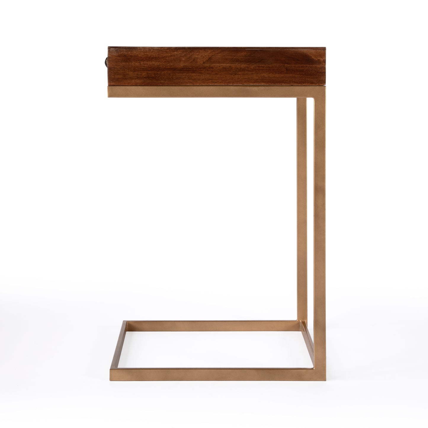 Butler Specialty Company Alec 13.75 in. W Rectangular Wood and Metal 1 Drawer C-Shaped End Table, Medium Brown