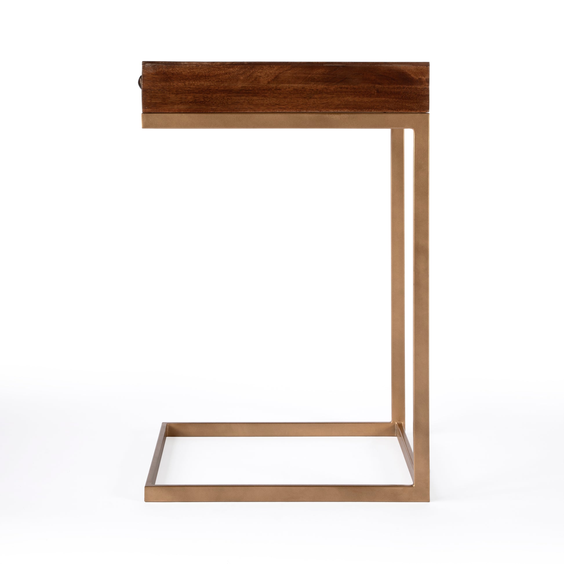 Butler Specialty Company Alec 13.75 in. W Rectangular Wood and Metal 1 Drawer C-Shaped End Table, Medium Brown