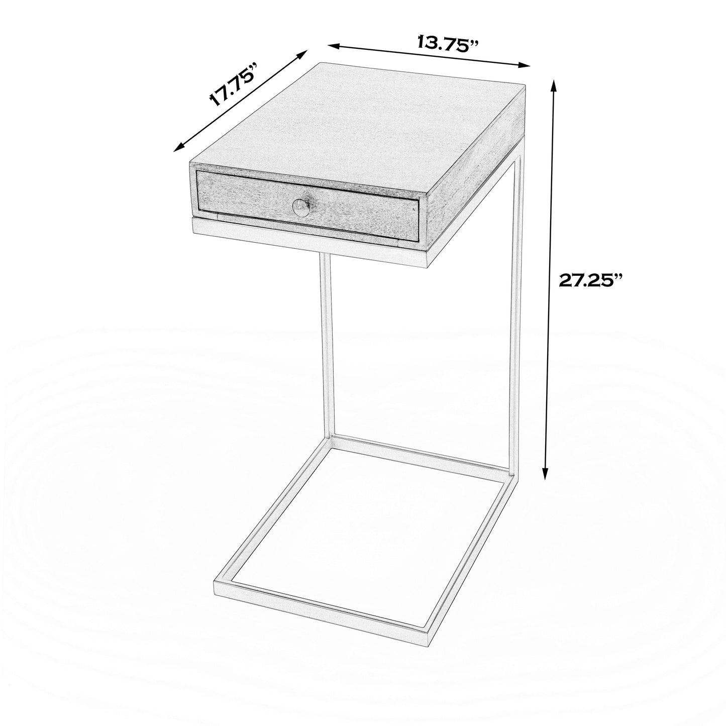Butler Specialty Company Alec 13.75 in. W Rectangular Wood and Metal 1 Drawer C-Shaped End Table, Medium Brown