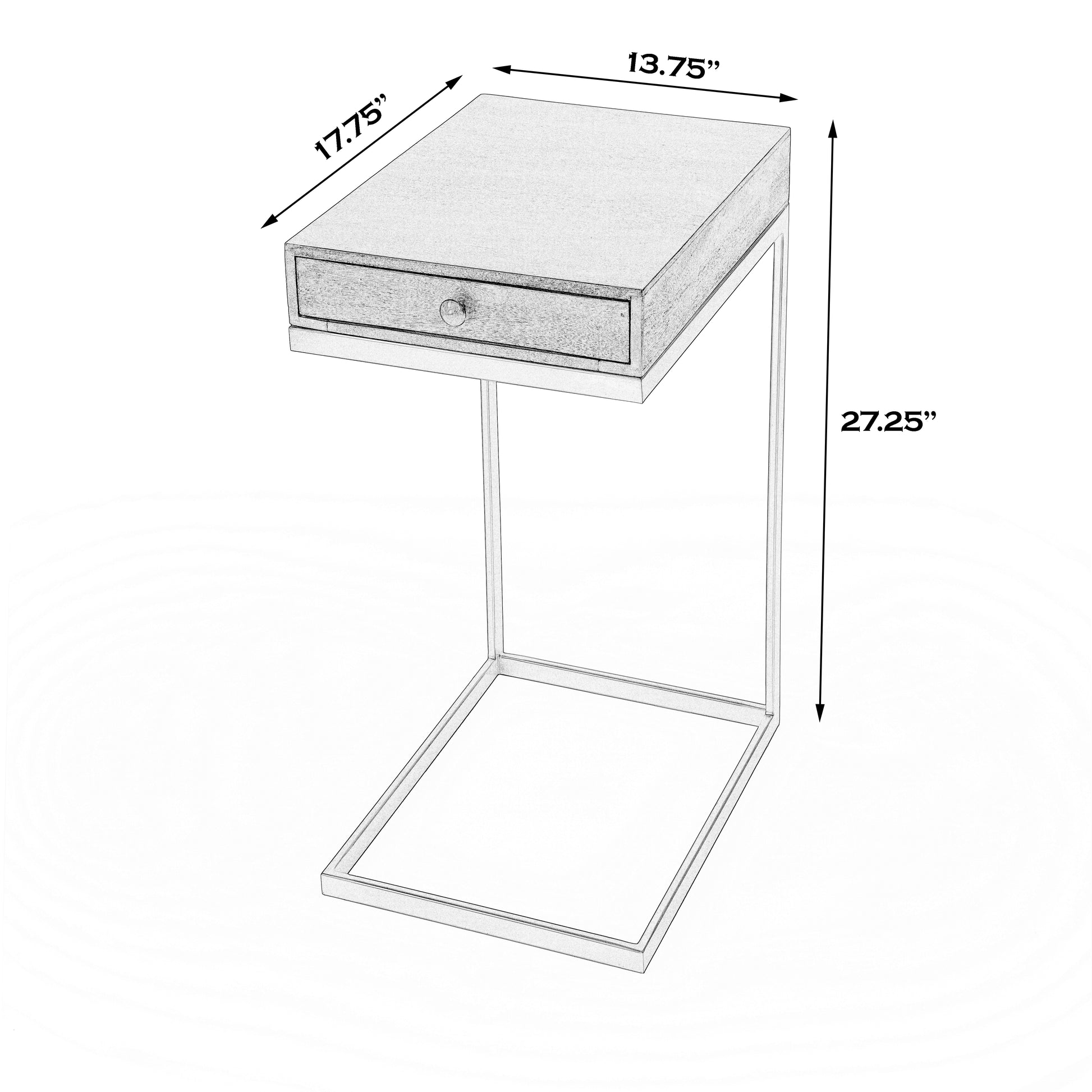Butler Specialty Company Alec 13.75 in. W Rectangular Wood and Metal 1 Drawer C-Shaped End Table, Medium Brown