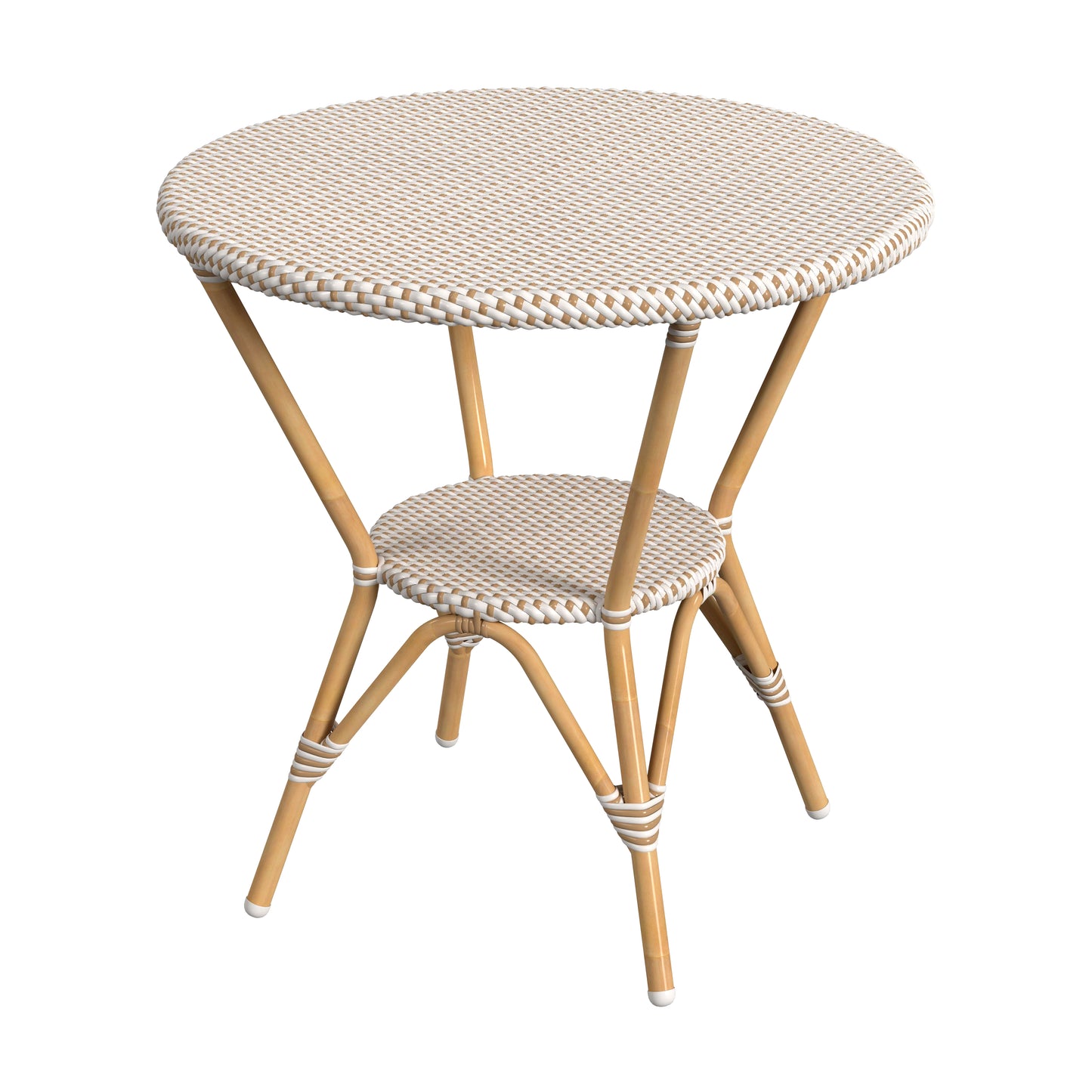 Tobias Outdoor Rattan Round Bistro Table in Beige and White 5646433