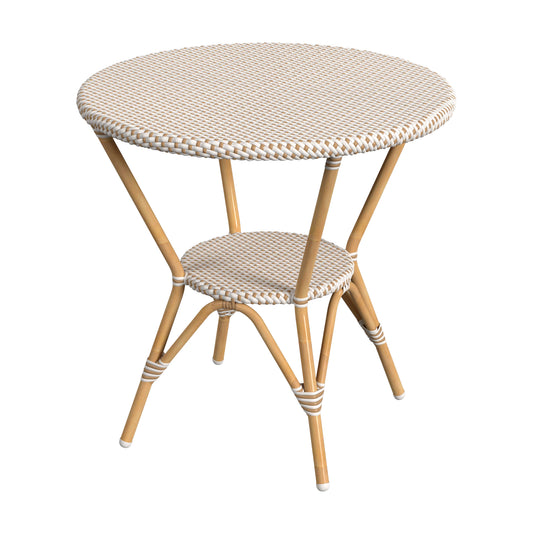 Tobias Outdoor Rattan Round Bistro Table in Beige and White 5646433