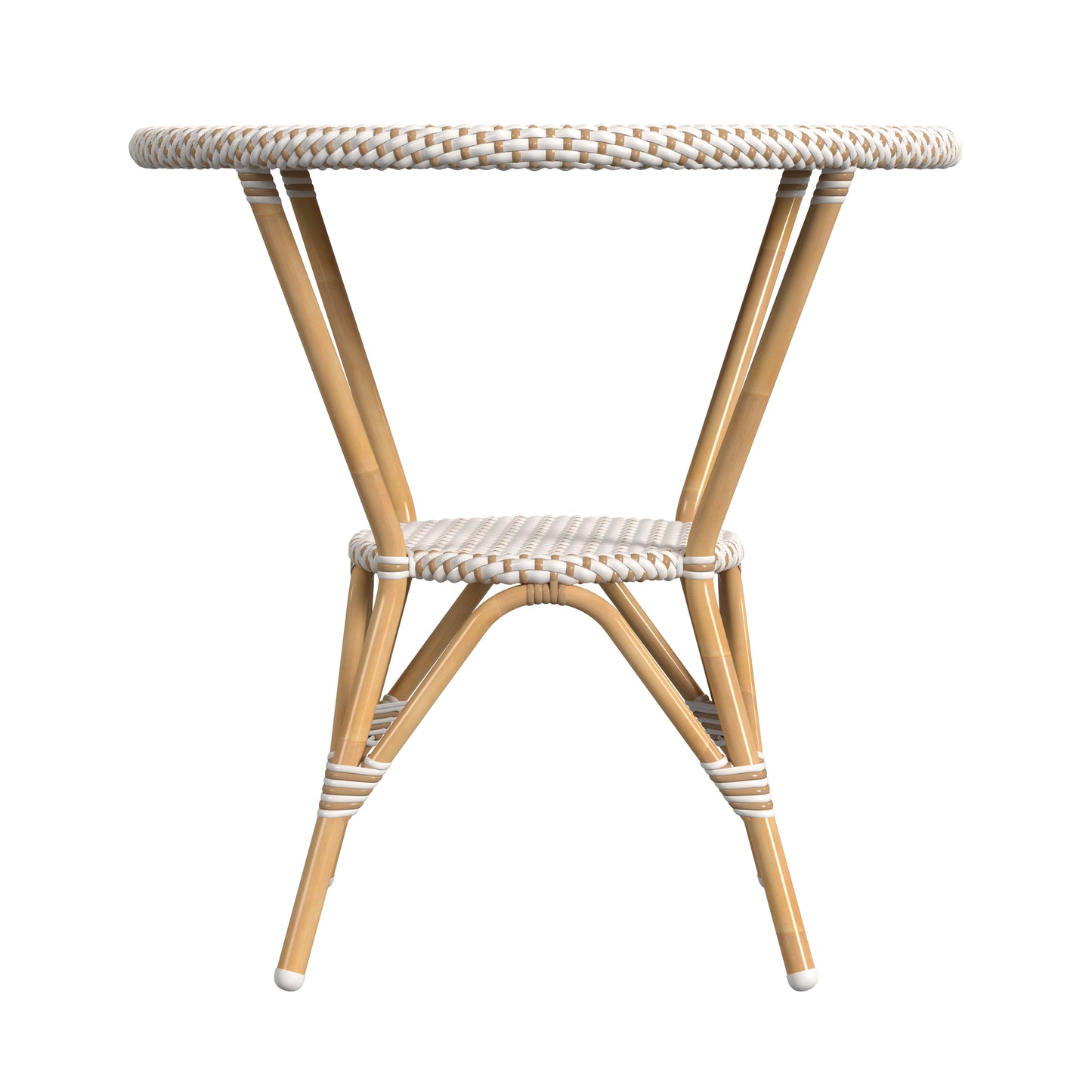 Tobias Outdoor Rattan Round Bistro Table in Beige and White 5646433
