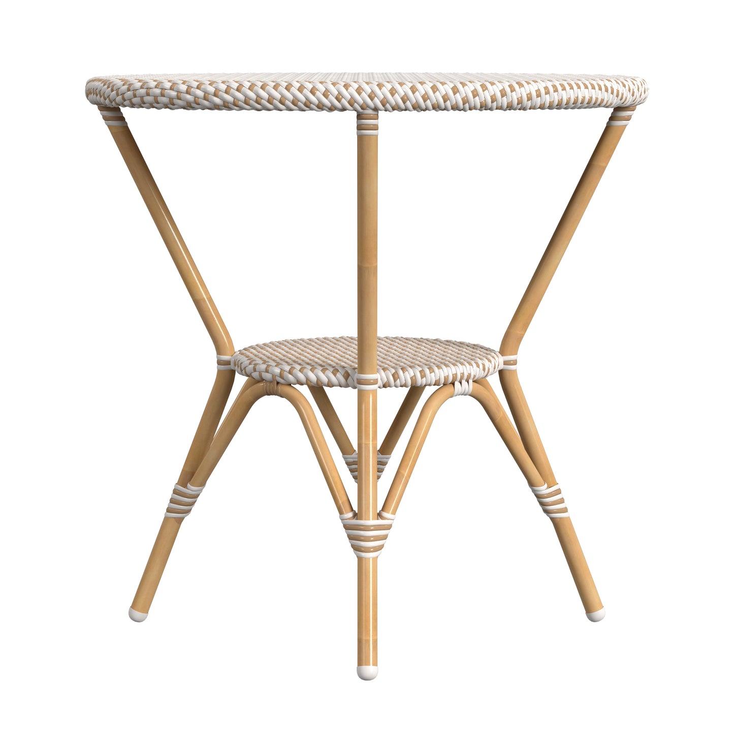 Tobias Outdoor Rattan Round Bistro Table in Beige and White 5646433