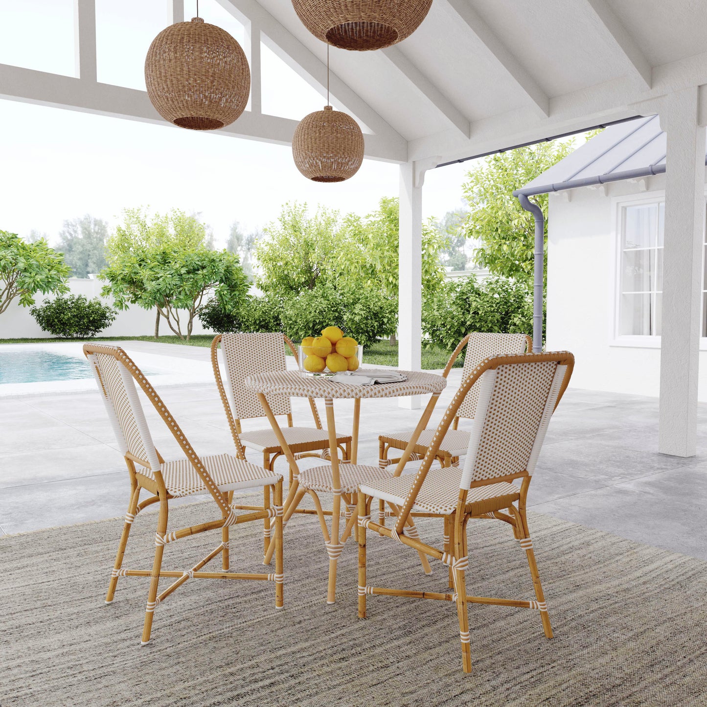 Tobias Outdoor Rattan Round Bistro Table in Beige and White 5646433