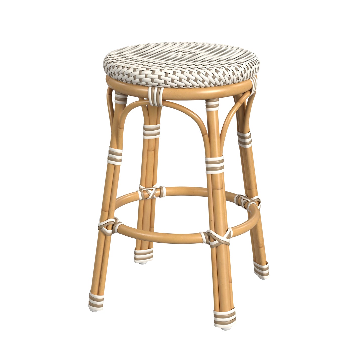 Tobias Outdoor Rattan and Metal Low Back Backless Counter Stool