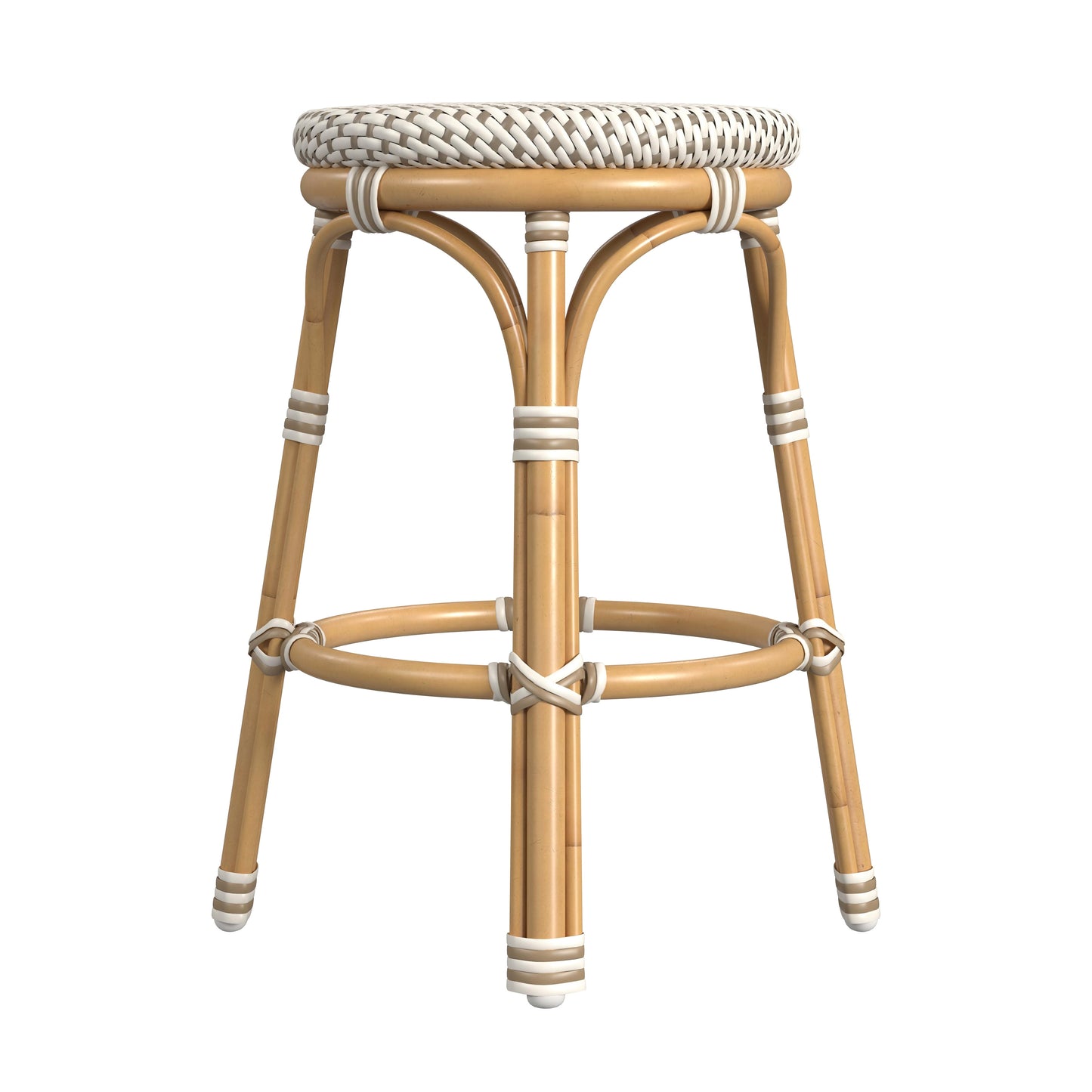 Tobias Outdoor Rattan and Metal Low Back Backless Counter Stool