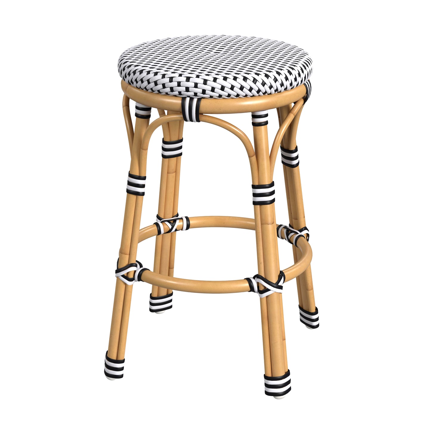 Tobias Outdoor Rattan and Metal Low Back Backless Counter Stool