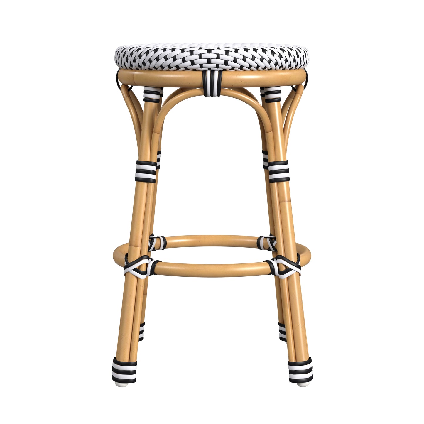 Tobias Outdoor Rattan and Metal Low Back Backless Counter Stool