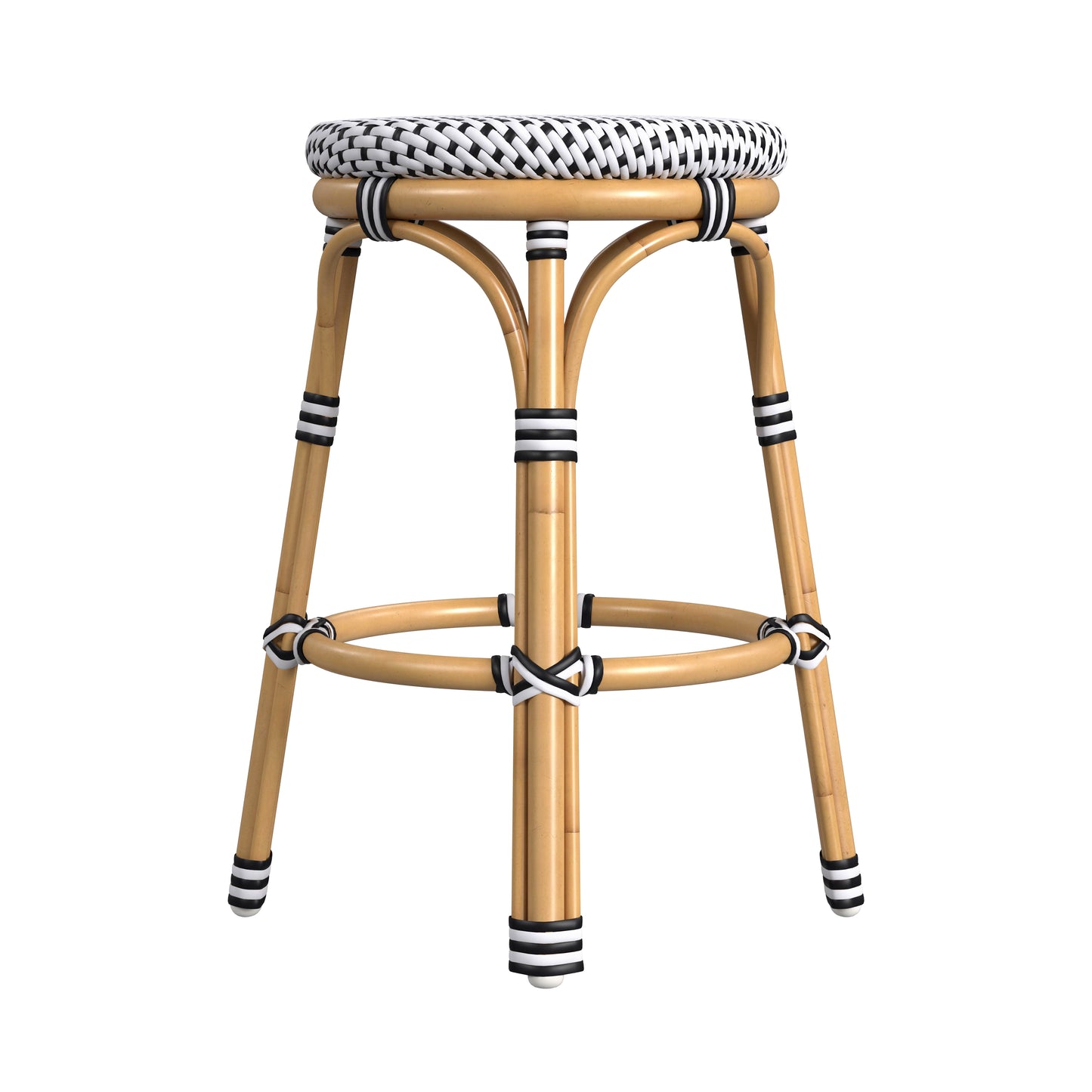 Tobias Outdoor Rattan and Metal Low Back Backless Counter Stool