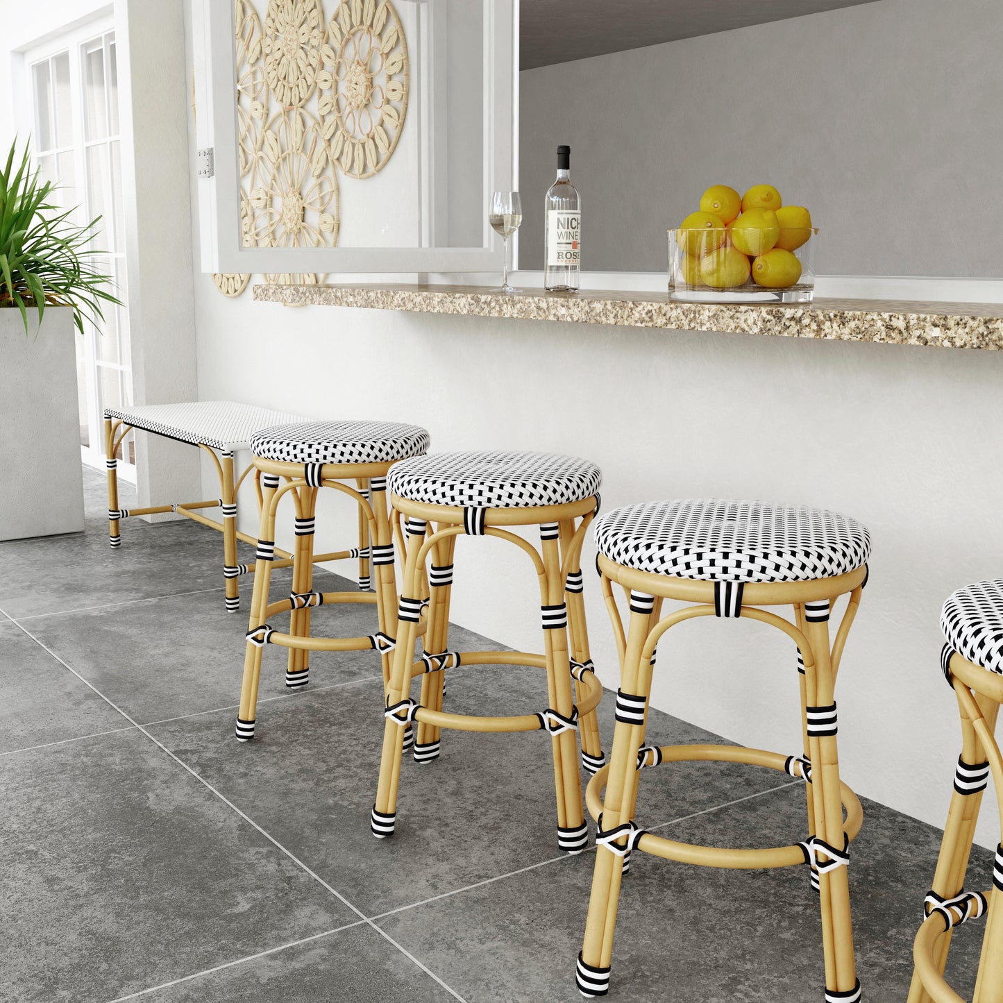 Tobias Outdoor Rattan and Metal Low Back Backless Counter Stool